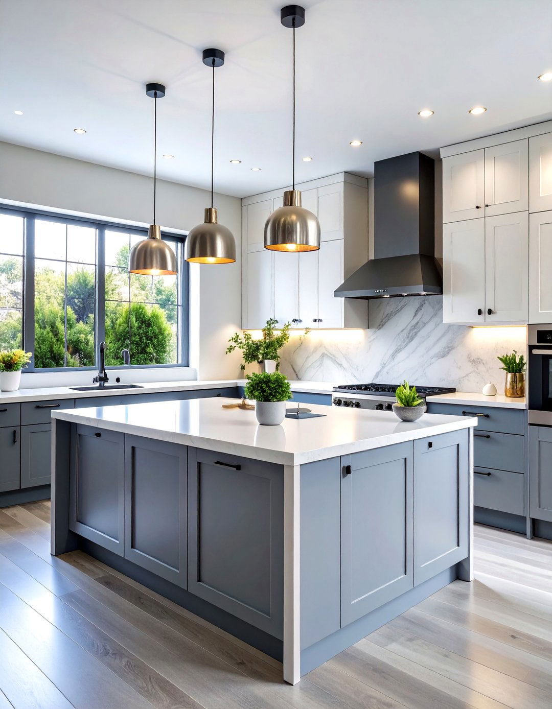 Contemporary Two Tone Kitchen with Grey Base and White Upper Cabinets - 25 Grey and White Kitchen Designs