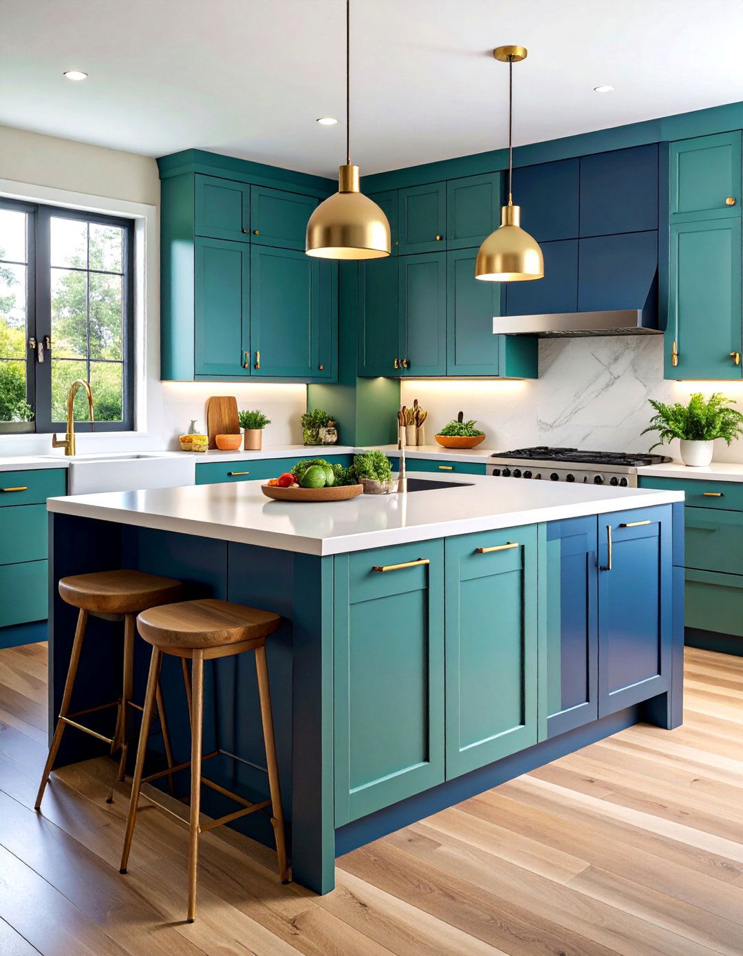 Contemporary Two Tone Sage and Navy Island - 25 Sage Green Kitchen Island Ideas