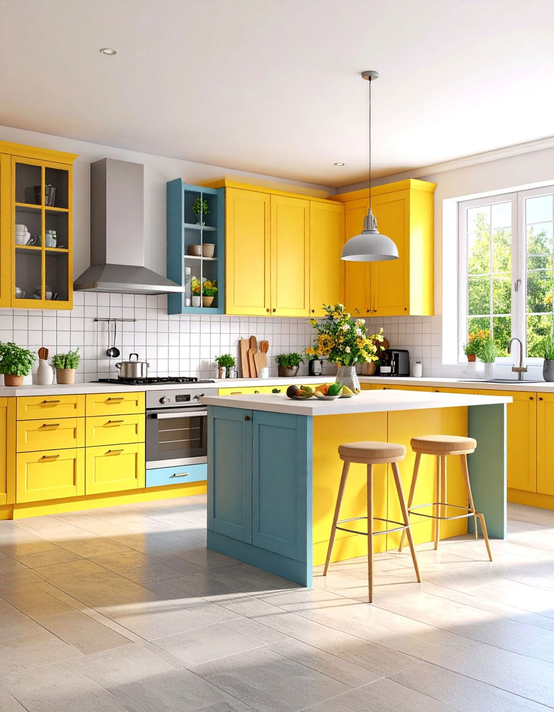 Contemporary U Shaped Kitchen with Grey Stone Look Floors - 25 Kitchens With Grey Floors