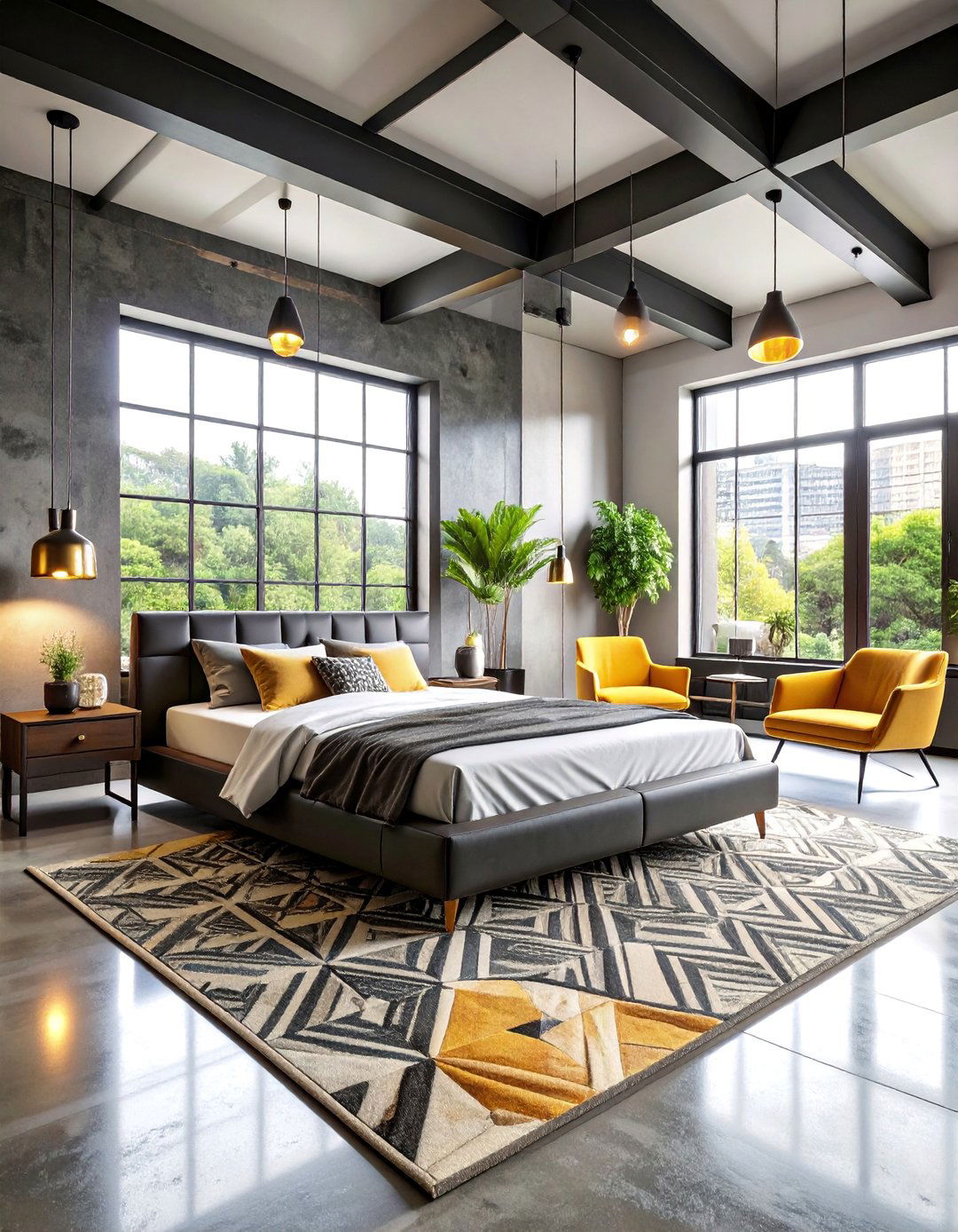 Contemporary Urban Loft with Metal Framework - 25 Black and Gold Bedroom Ideas
