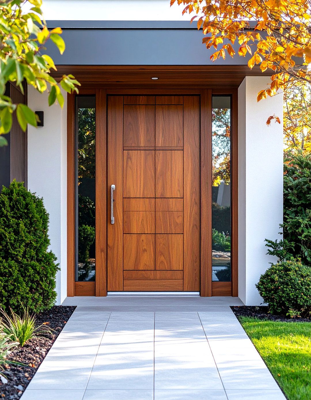 Contemporary Walnut Door with Natural Clear Finish - 25 Stained Front Door Ideas