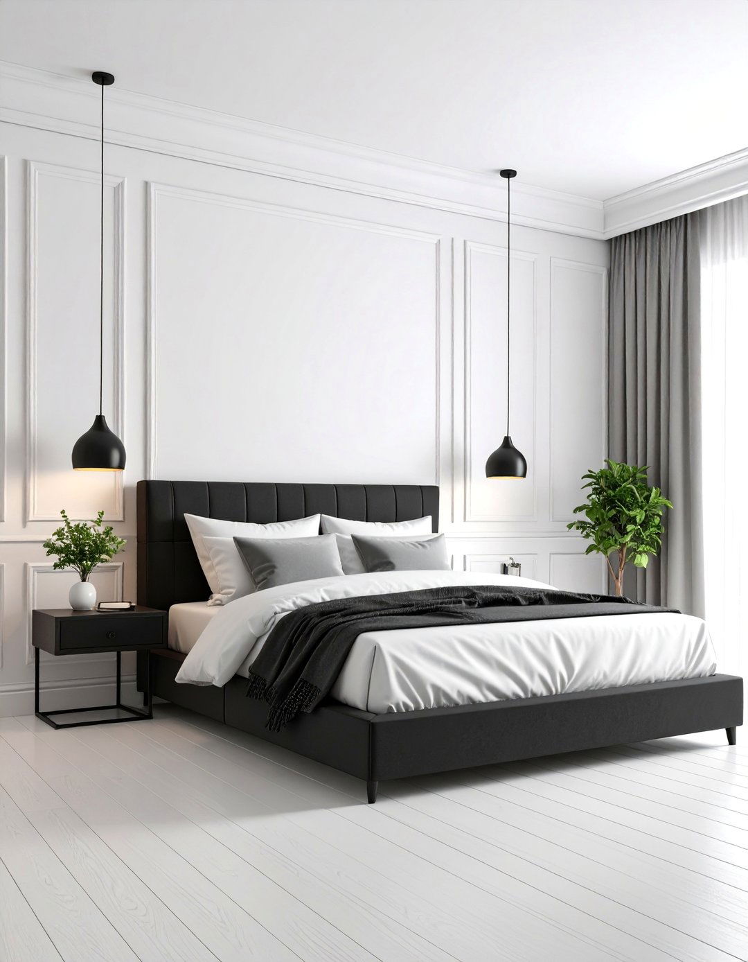 Contemporary White Bedroom with Black Accents - 25 Neutral Bedroom Ideas