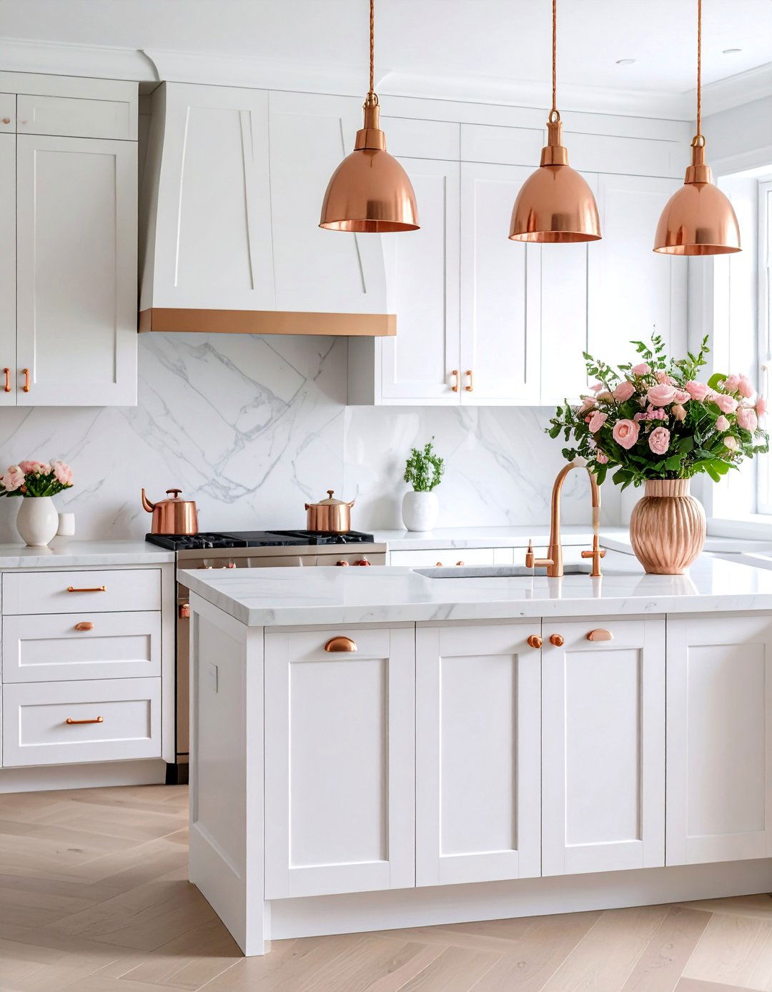 Contemporary White Cabinets with Rose Gold Hardware - 25 White Kitchen Cabinets With Gold Hardwar