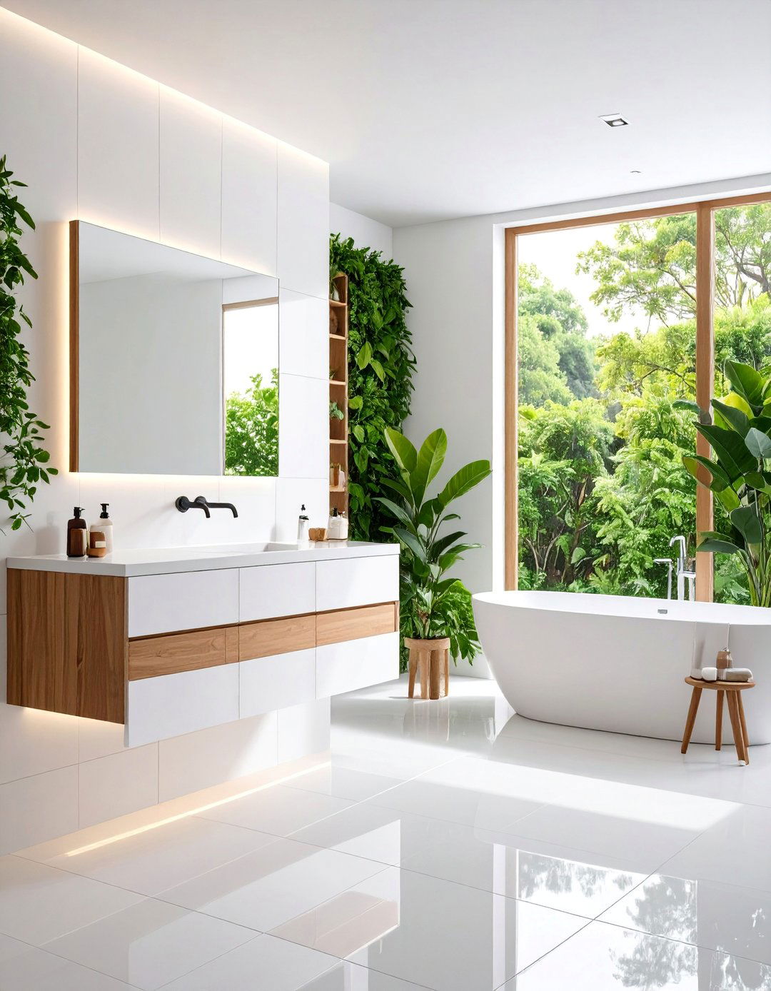 Contemporary White Floating Vanity Space - 25 White Bathroom Ideas