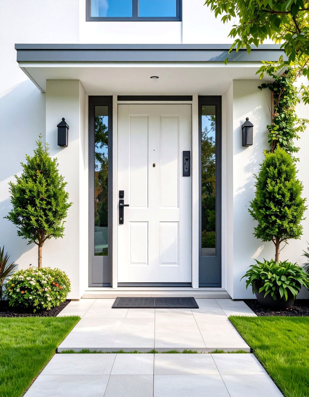 Contemporary White Front Door with Smart Technology - 25 White Front Door Ideas