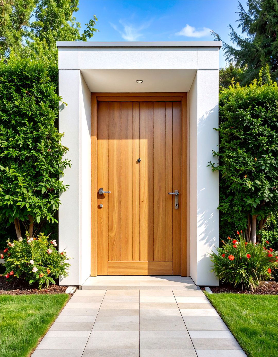 Contemporary White Oak Door with Flush Design - 25 White Oak Front Door Ideas