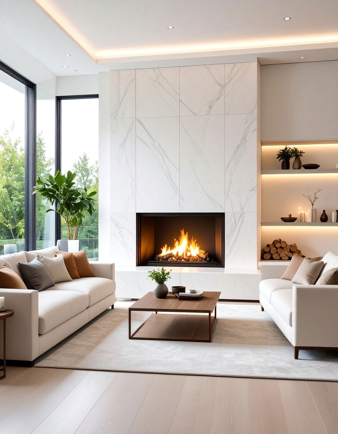 Contemporary White Quartz Stone Fireplace - 25 White Stone Fireplace Ideas