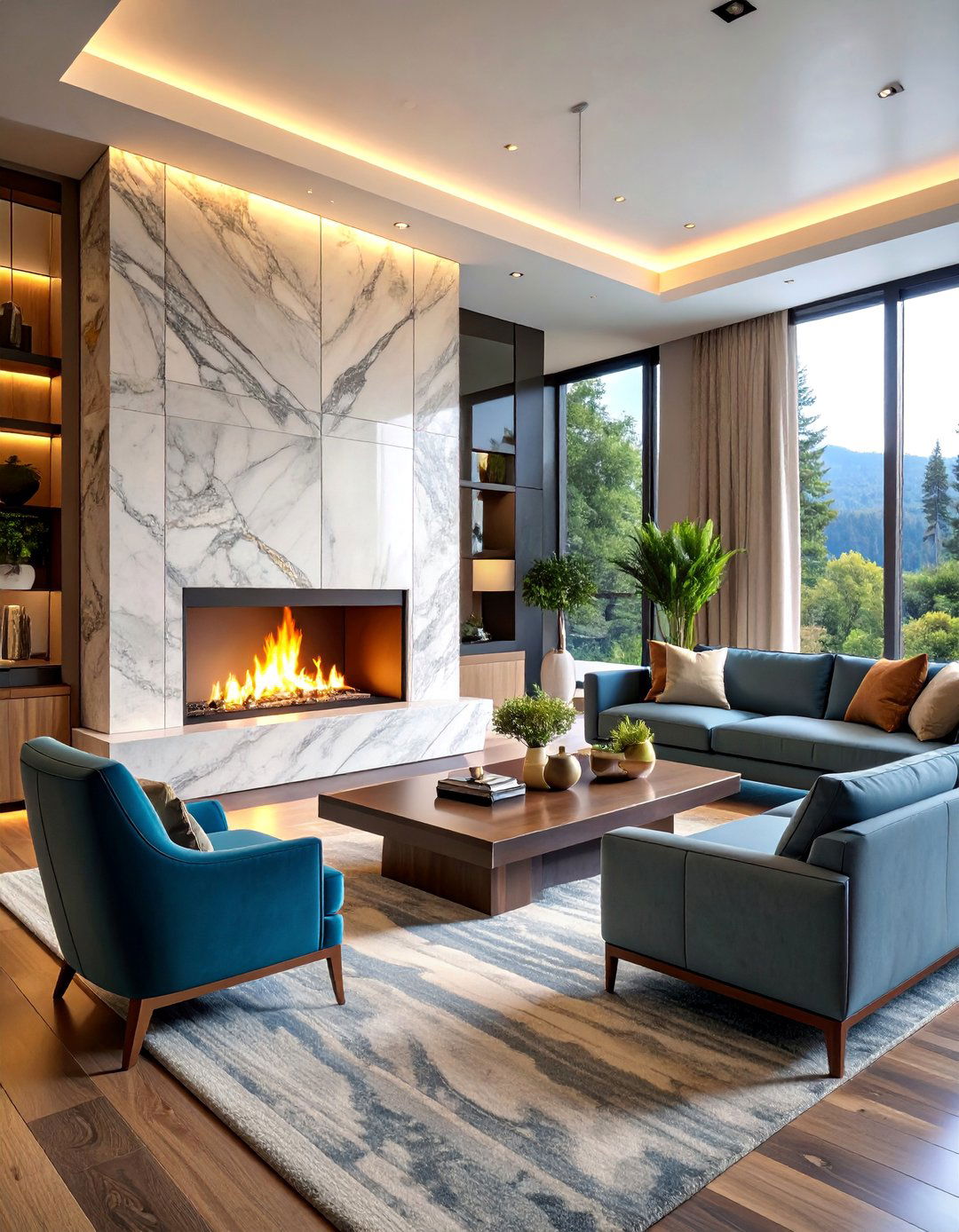 Contemporary White Quartzite Book Matched Fireplace - 25 White Stone Fireplace Ideas