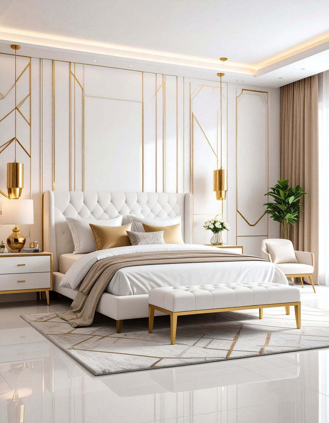 Contemporary White and Gold Bedroom - 25 White and Gold Bedroom Ideas