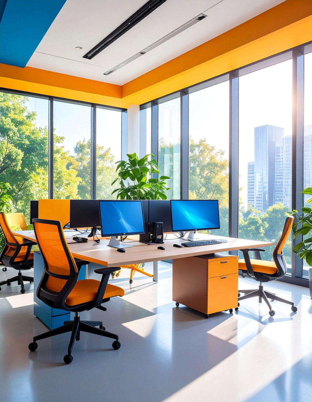 Contemporary Window Desk with Cable Management - 25 Desk in Front of Window Ideas