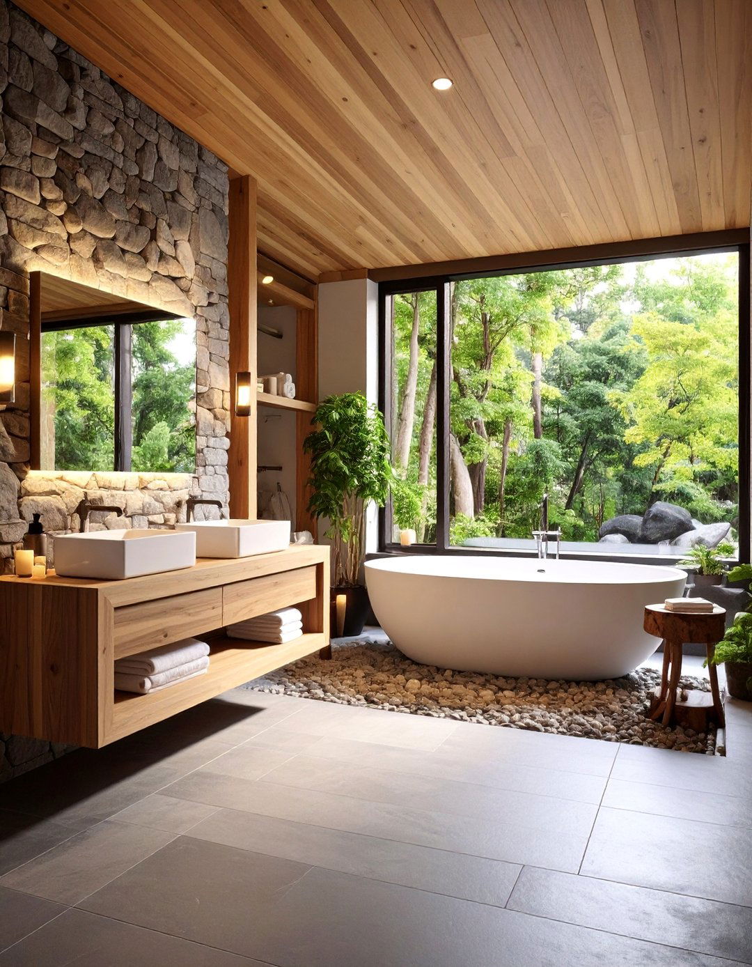 Contemporary Zen Barndominium Bathroom with Stone Accents - 25 Barndominium Bathroom Ideas