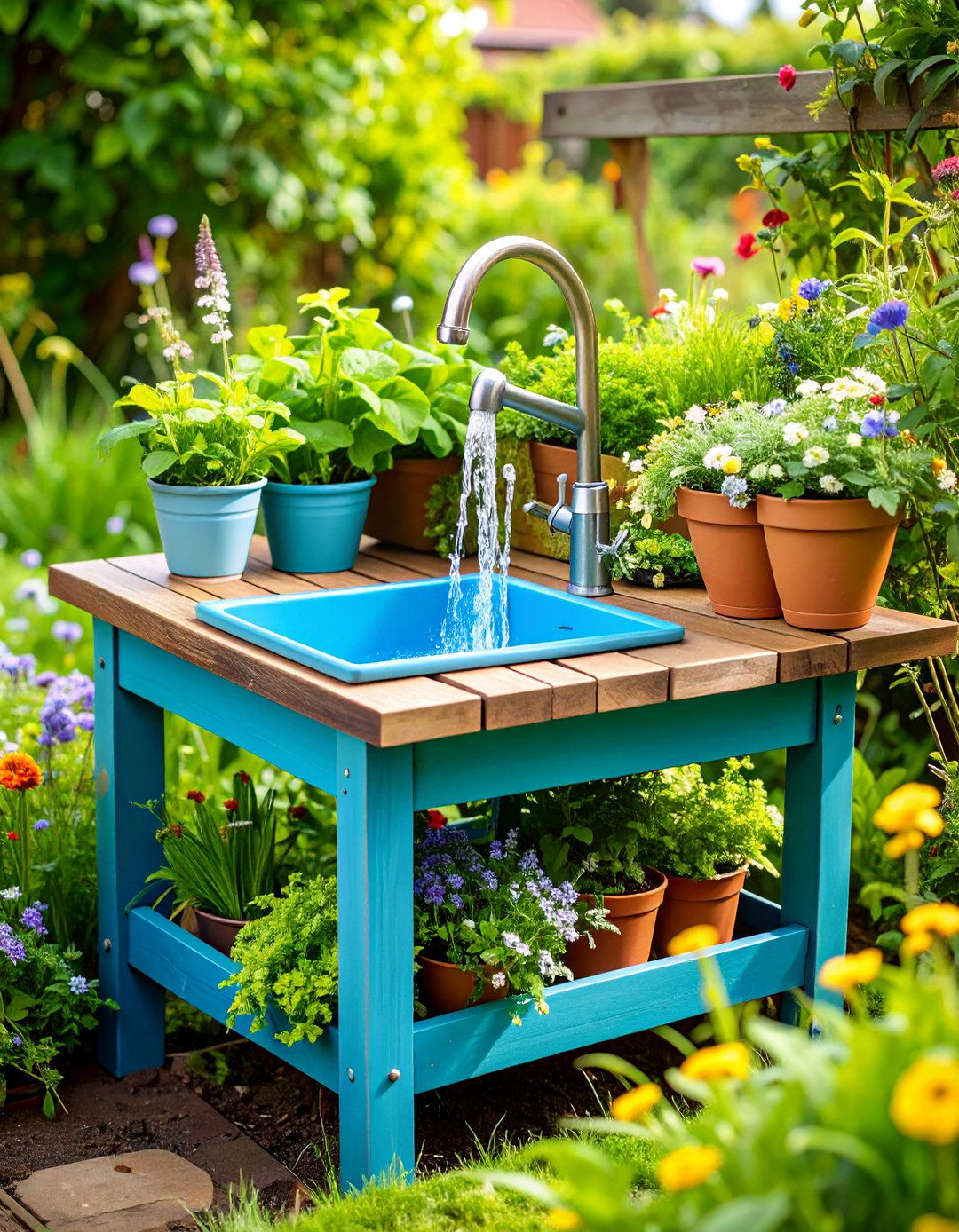 Converted Potting Bench with Running Water - 25 Mud Kitchen Ideas