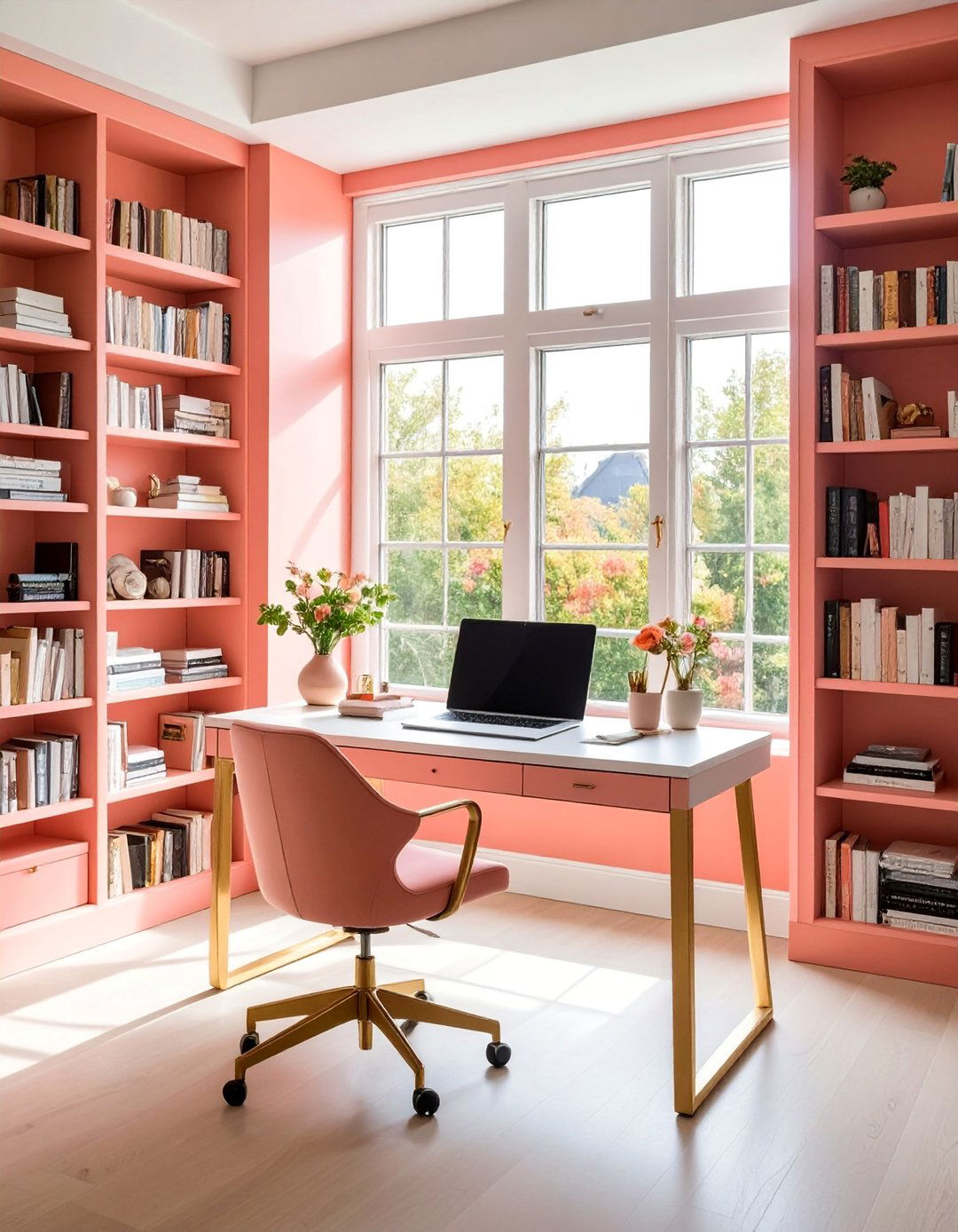 Convertible Bookcases Around Window with Drop Down Desk - 25 Bookcases Around Window Design Ideas