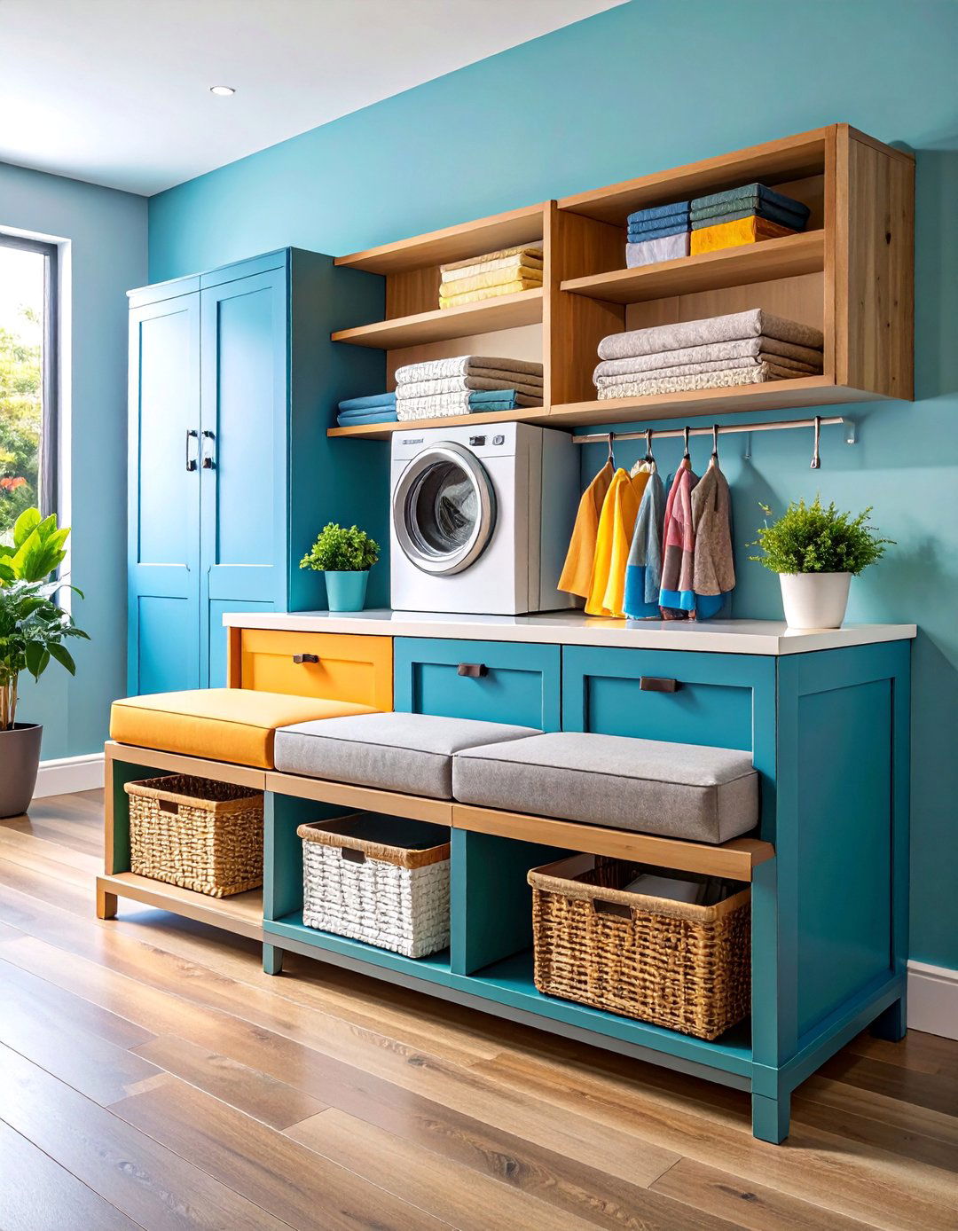 Convertible Storage Bench with Hidden Compartments - 25 Laundry Room Storage Ideas
