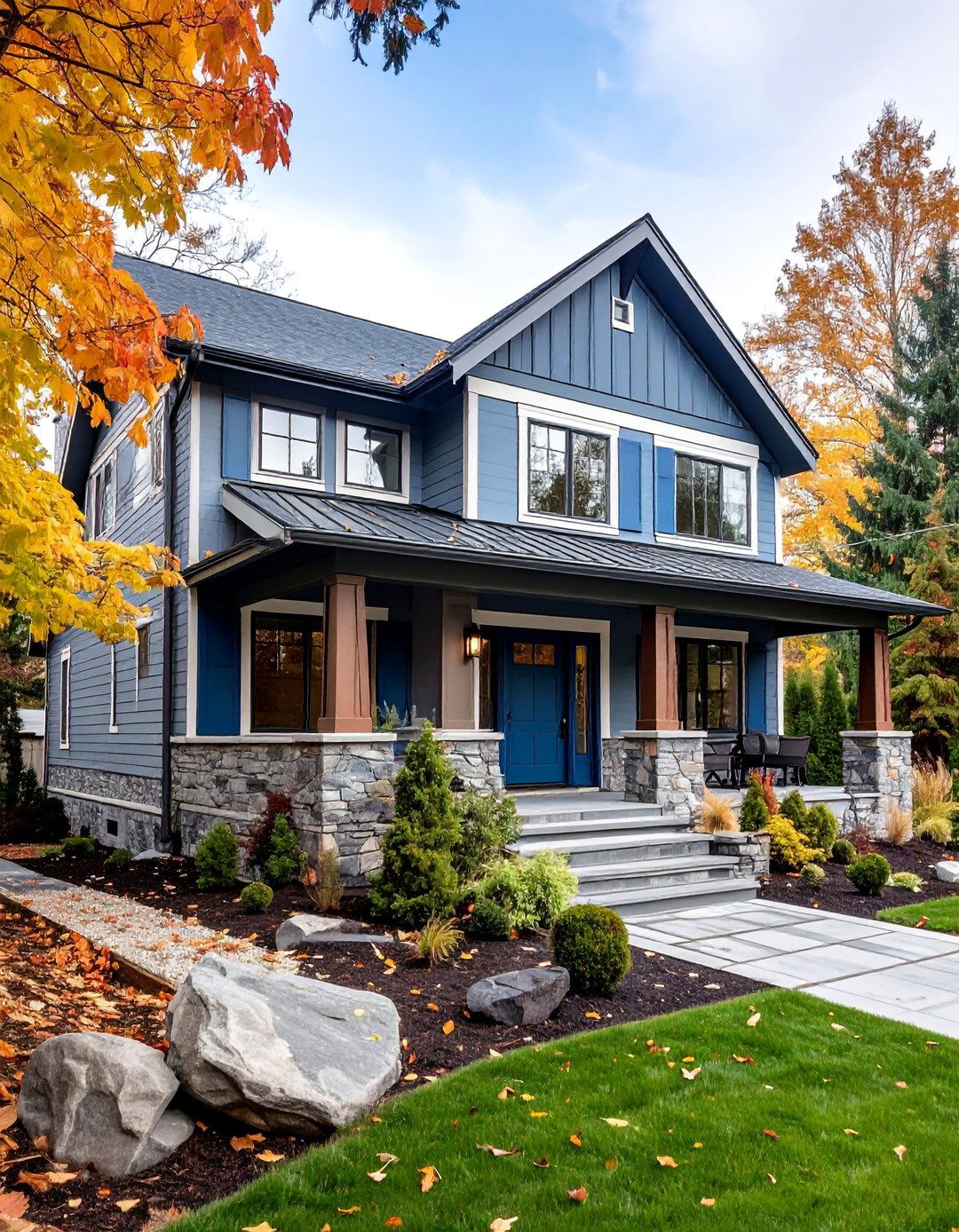 Cool Taupe with Soft Blue Accents - 25 Exterior Taupe House Color Combinations