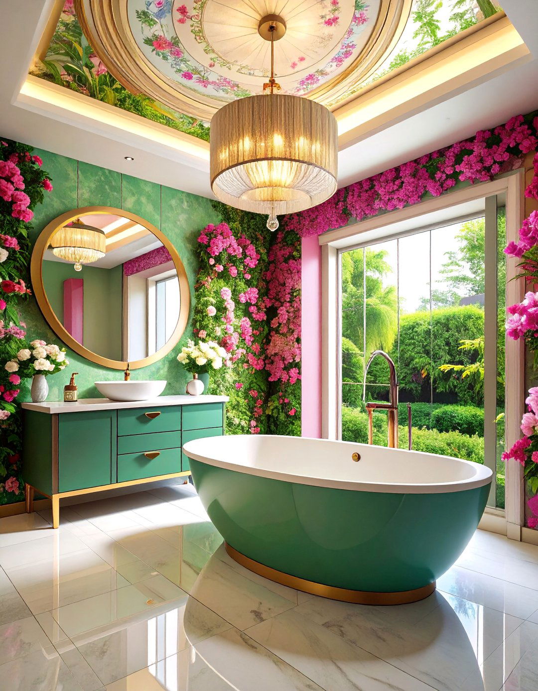 Coordinated Ceiling Treatment - 25 Powder Room Wallpaper Ideas