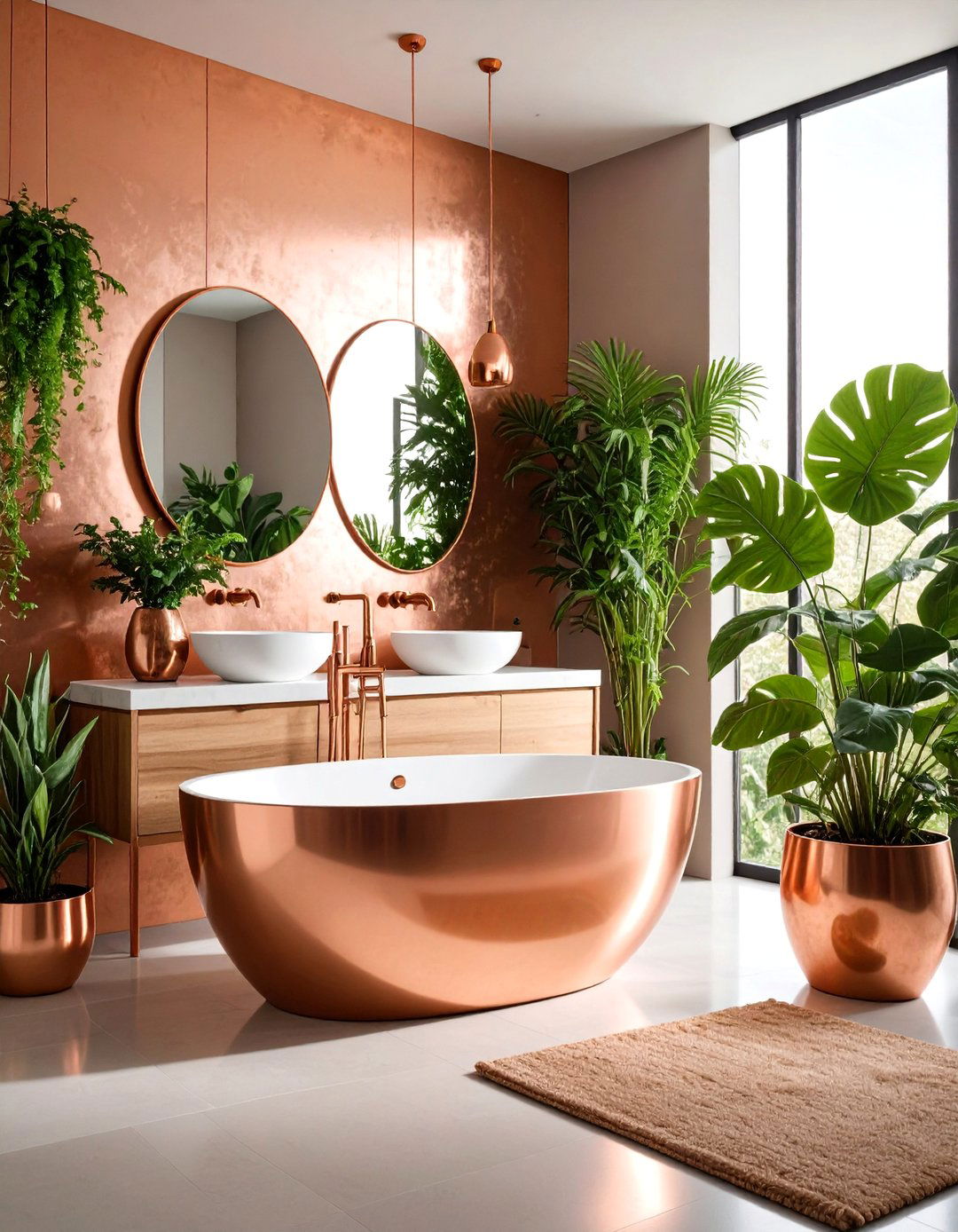 Copper Accent Bathroom with Warm Metallic Details - 25 Scandinavian Bathroom Ideas