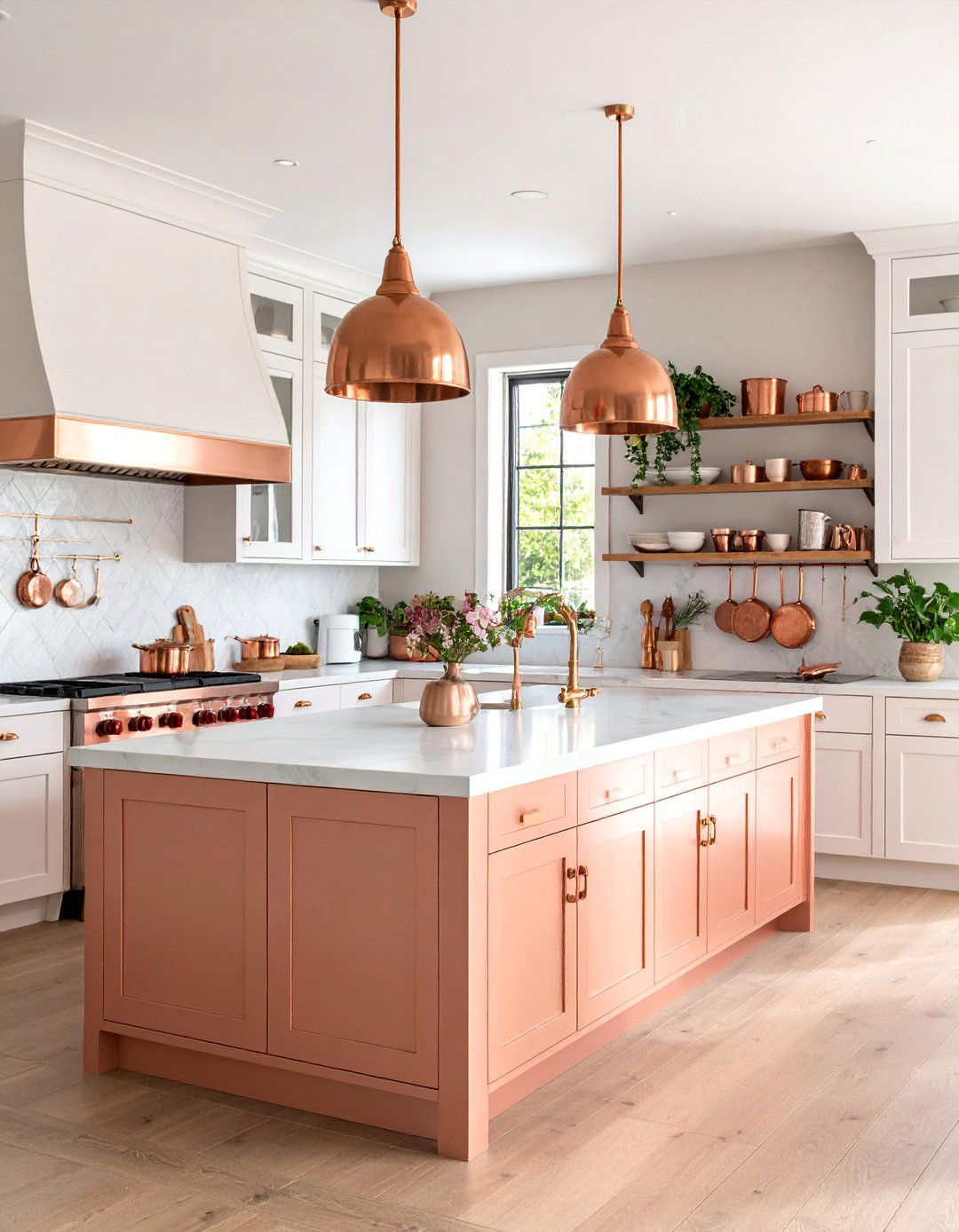 Copper Accent Farmhouse Kitchen Design - 25 Farmhouse Kitchen Ideas