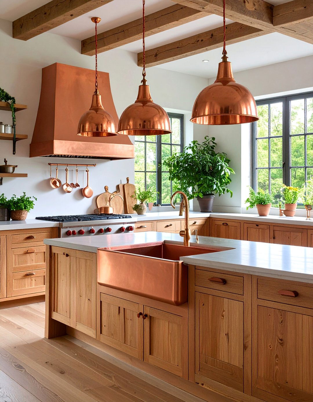 Copper Accent Farmhouse Kitchen - 25 Earthy Kitchen Ideas