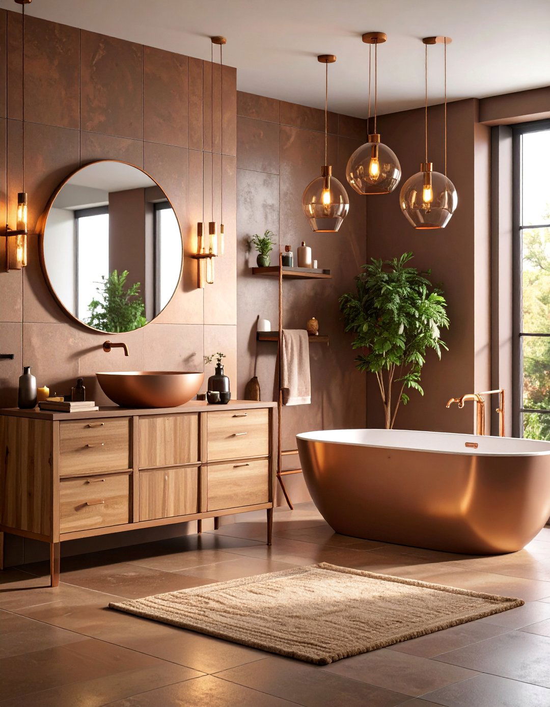 Copper Accented Brown Bathroom Contemporary - 25 Brown Bathroom Ideas