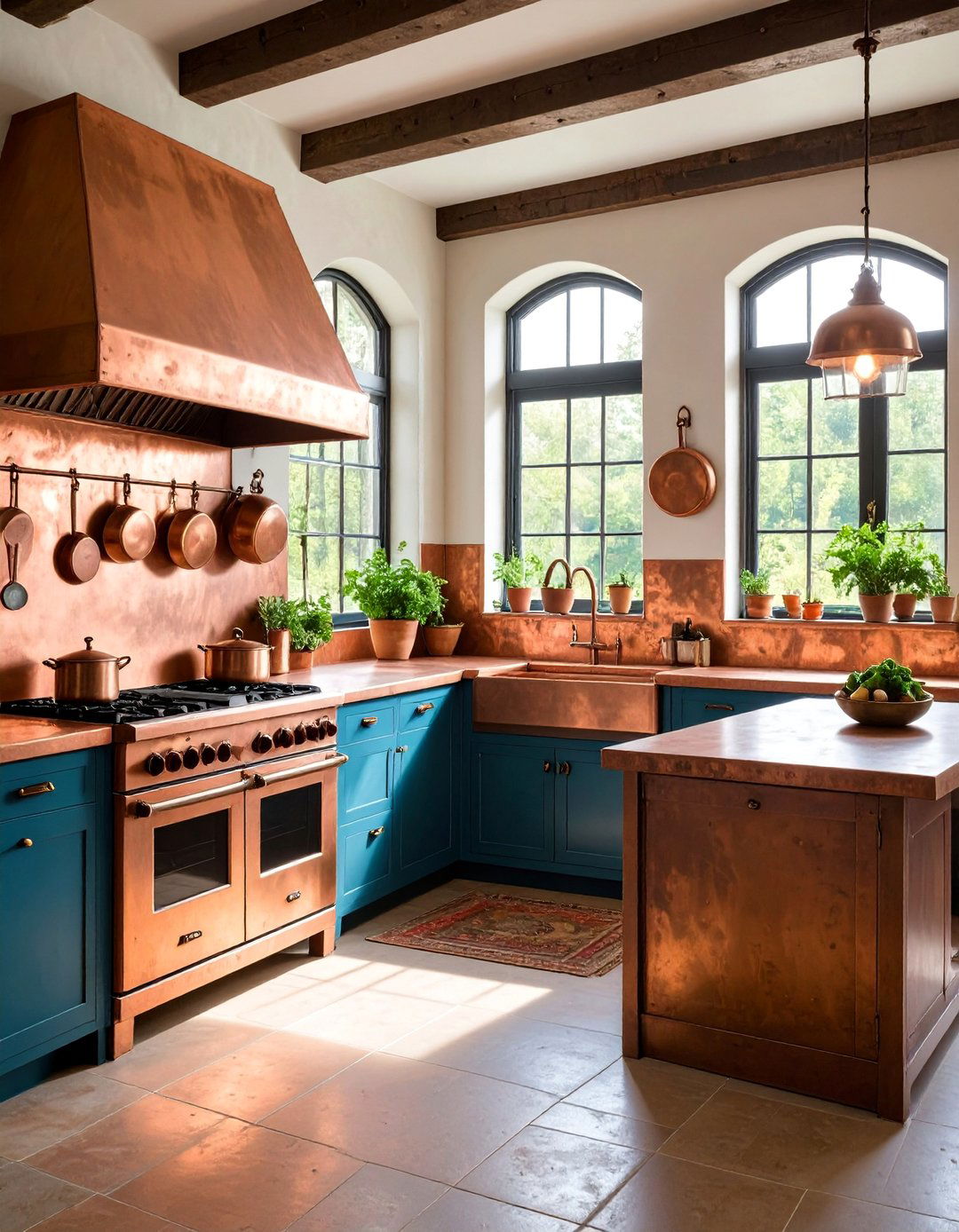 Copper Element Kitchen with Aged Patina - 25 Primitive Kitchen Ideas
