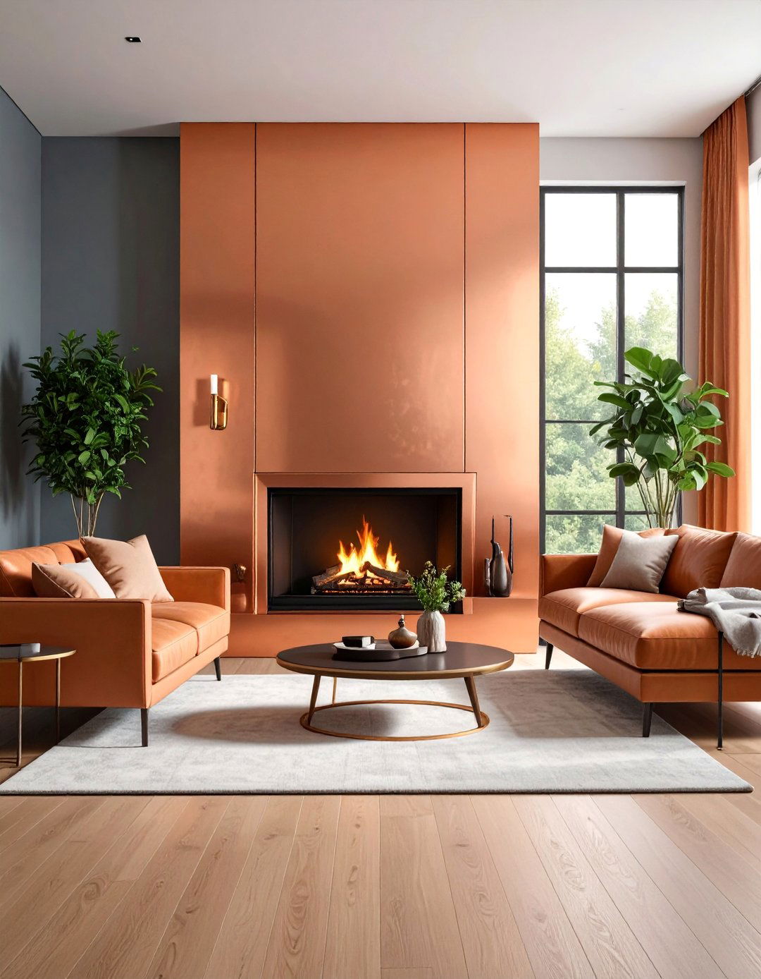 Copper Metallic Fireplace with Warm Glamour - 25 Fireplace Paint Ideas