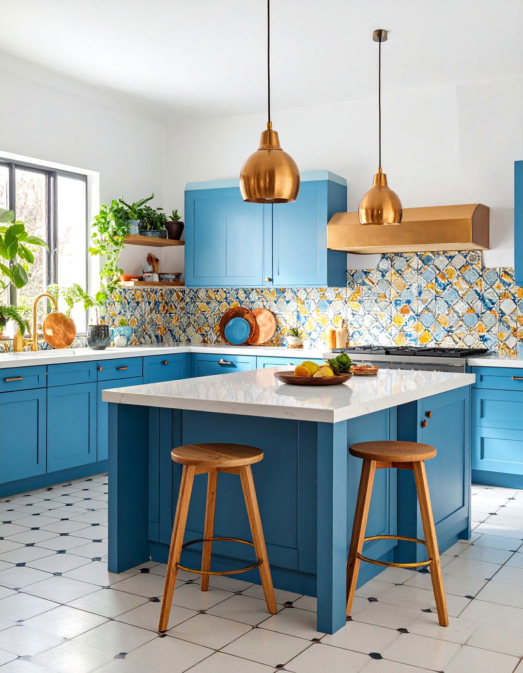 Copper Penny Tiles with Patina Finish - 25 White Cabinet Kitchen Backsplash Ideas
