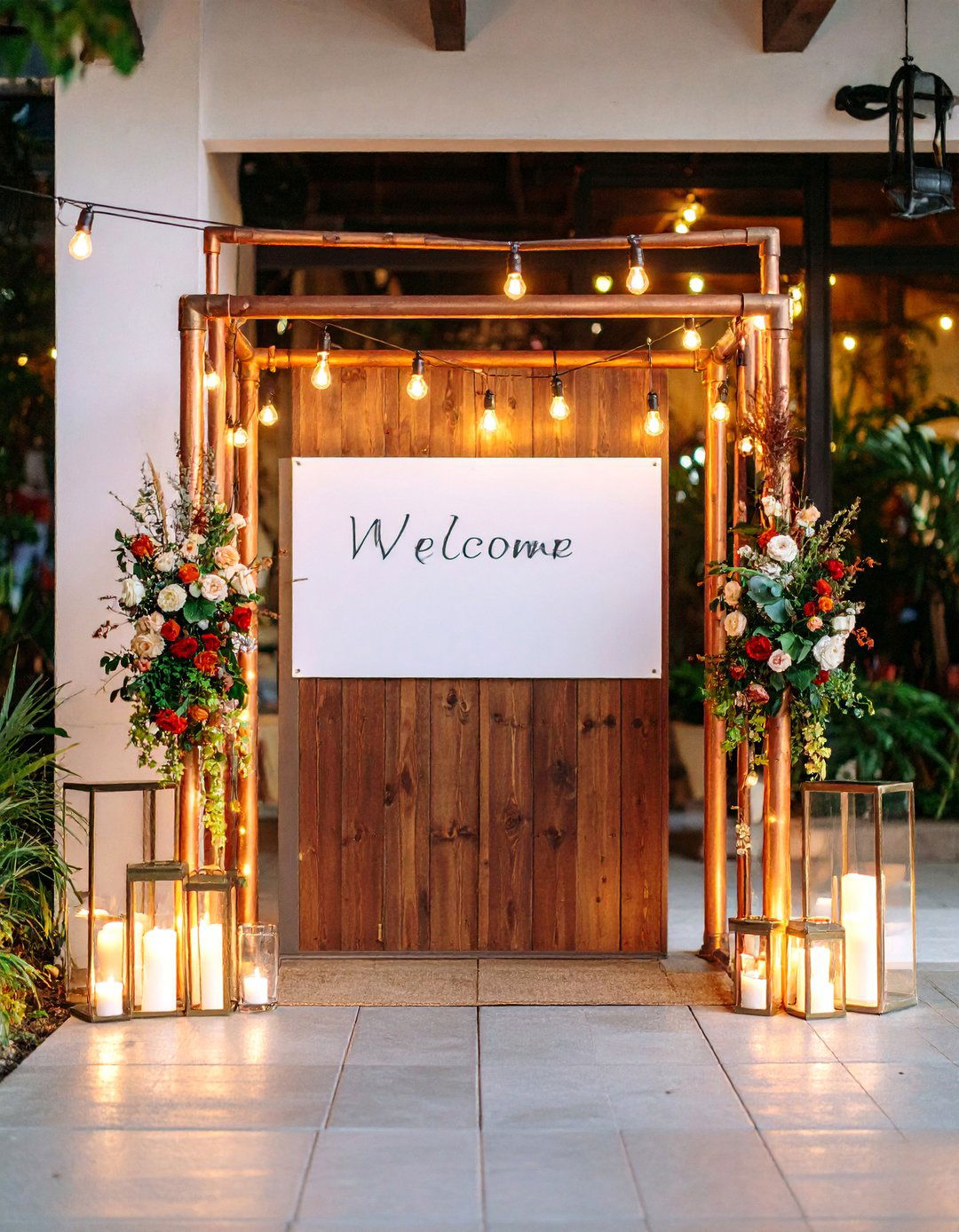 Copper Pipe Industrial Welcome Sign Frame - 25 Wedding Welcome Sign Ideas