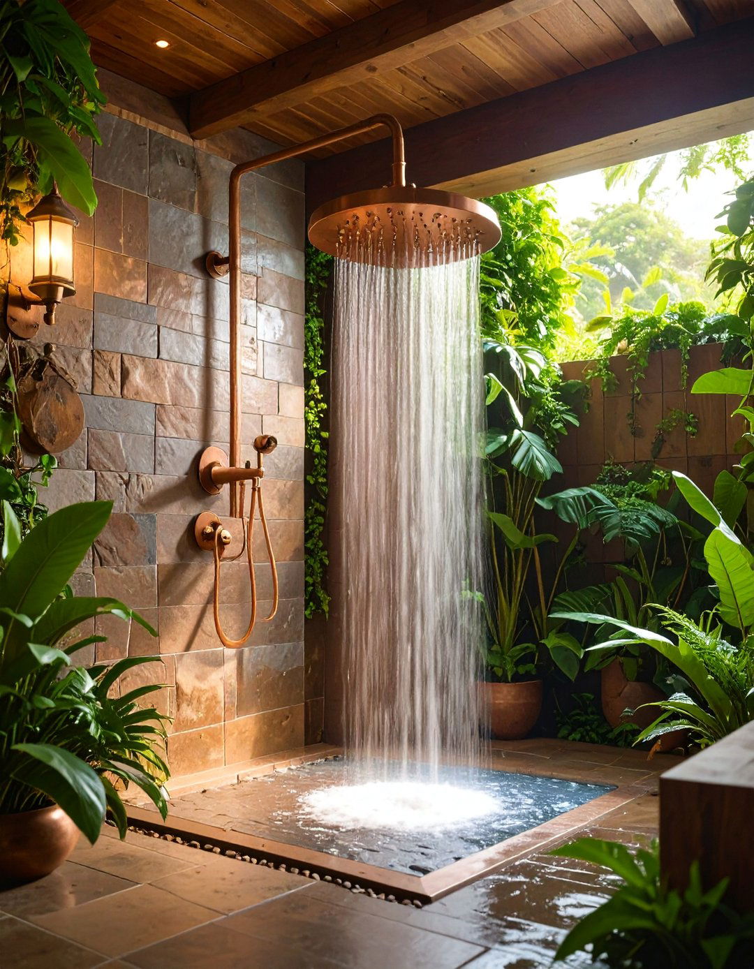 Copper Rainfall System with Patina Finish - 25 Luxury Shower Ideas
