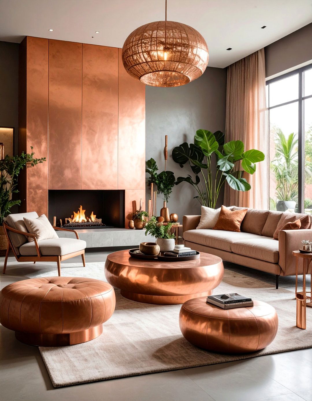 Copper Surround Rustic Fireplace with Modern Elements - 25 Rustic Fireplaces