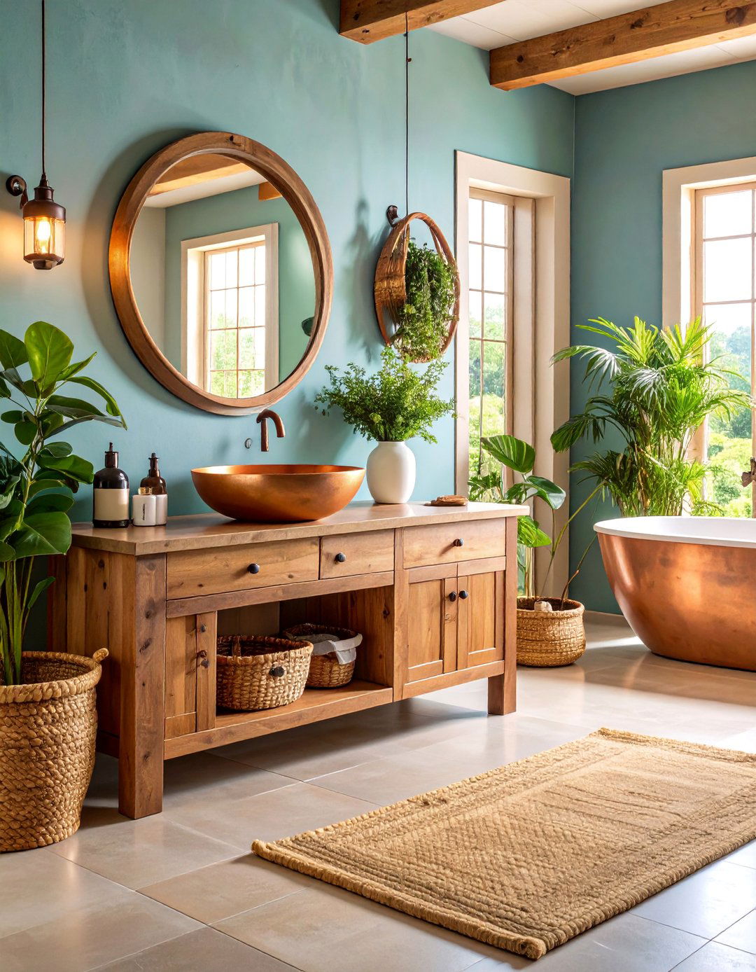 Copper Vessel Sink with Rustic Wood Vanity - 25 Small Bathroom Sink Ideas