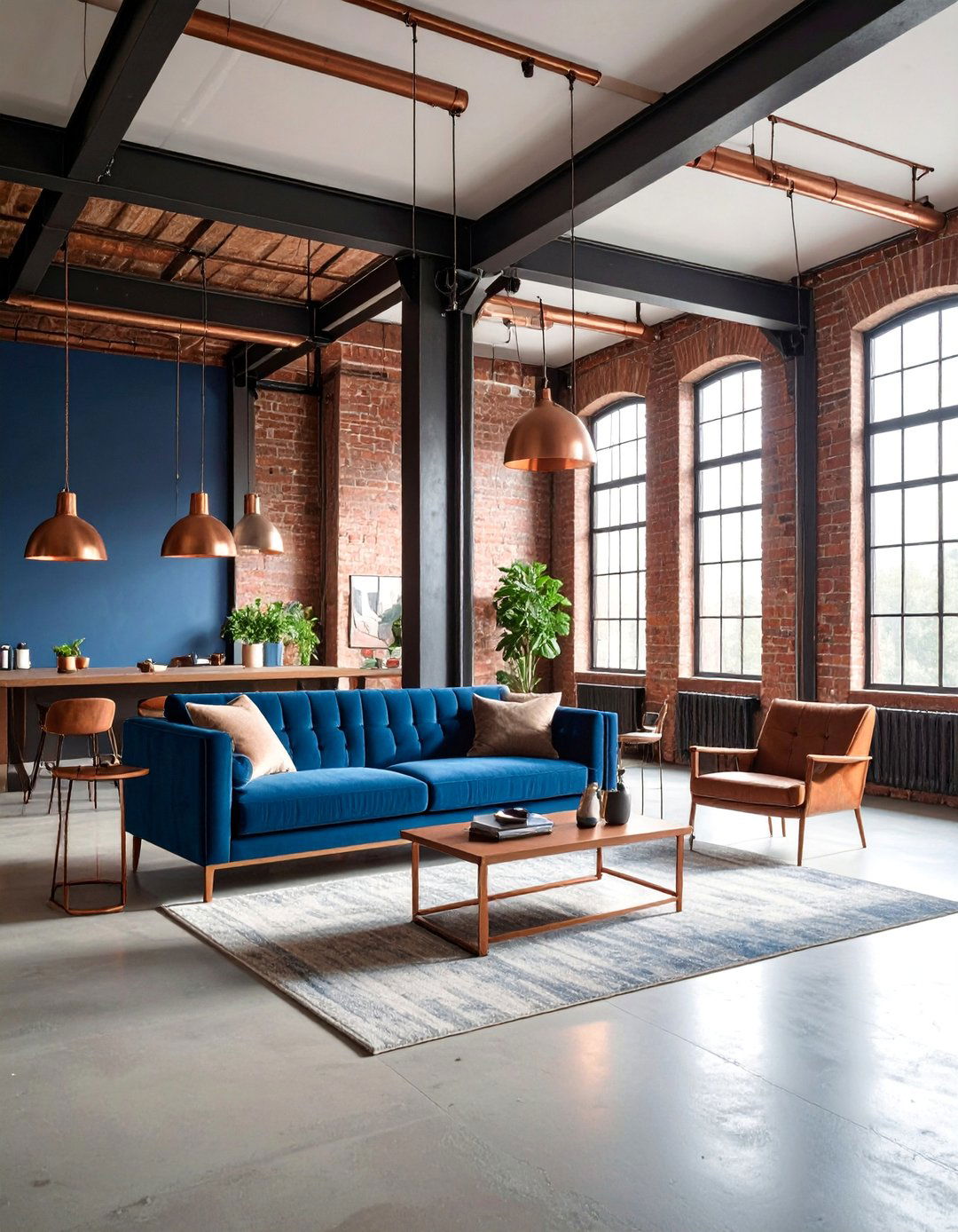 Copper and Blue Industrial Loft with Exposed Elements - 25 Colorful Room Ideas
