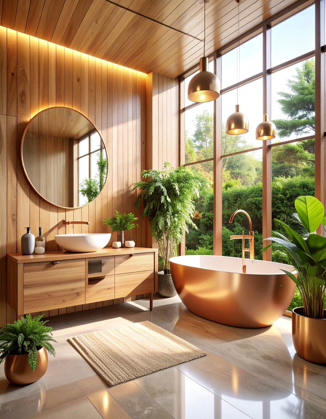 Copper and Brass Warm Accents - 25 Japandi Bathroom Ideas