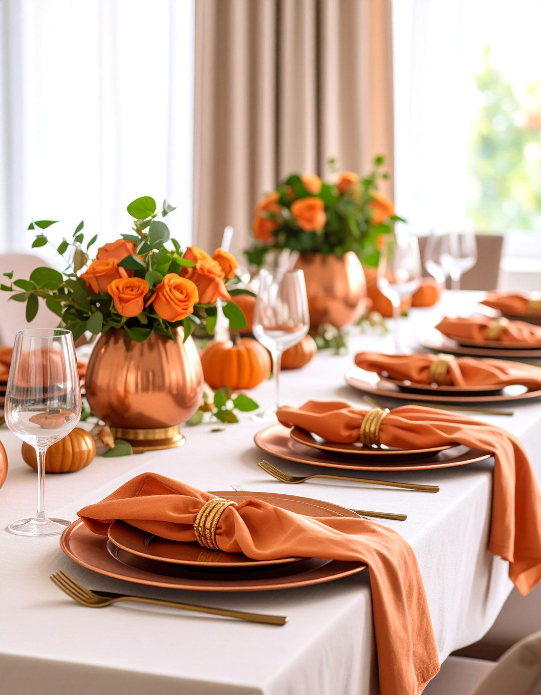 Copper and Persimmon Autumn Elegance - 25 thanksgiving table decor ideas