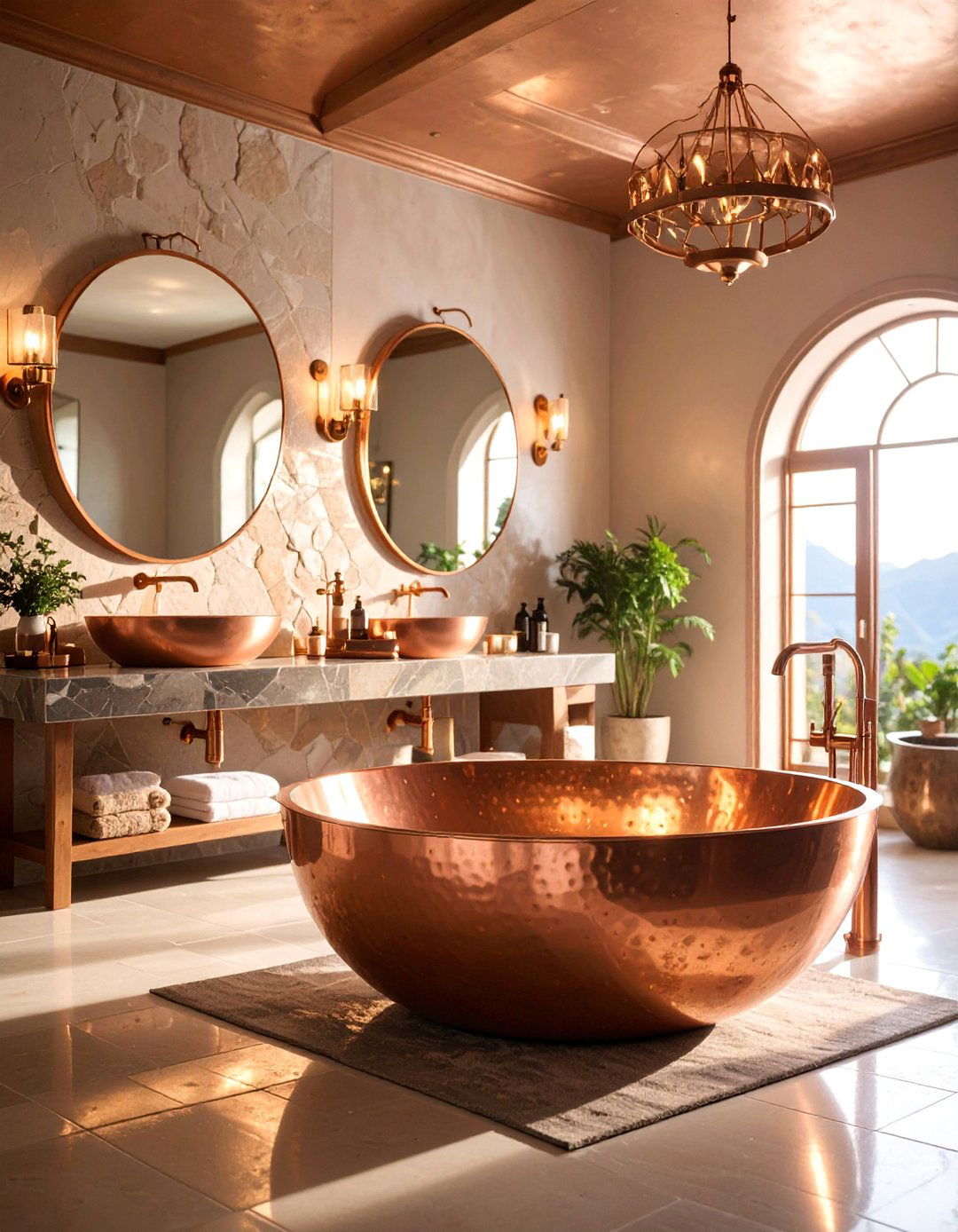 Copper and Stone Artisan Bathroom Design - 25 Natural Bathroom Ideas