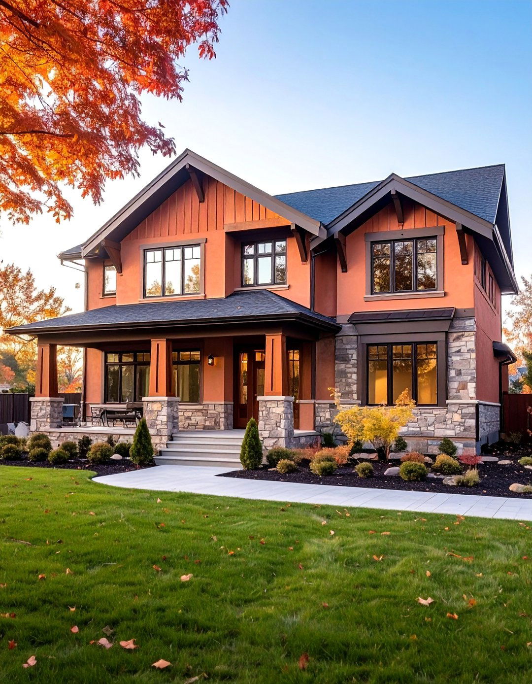 Coral Clay Mixed Material Design - 25 Orange House Exterior Ideas