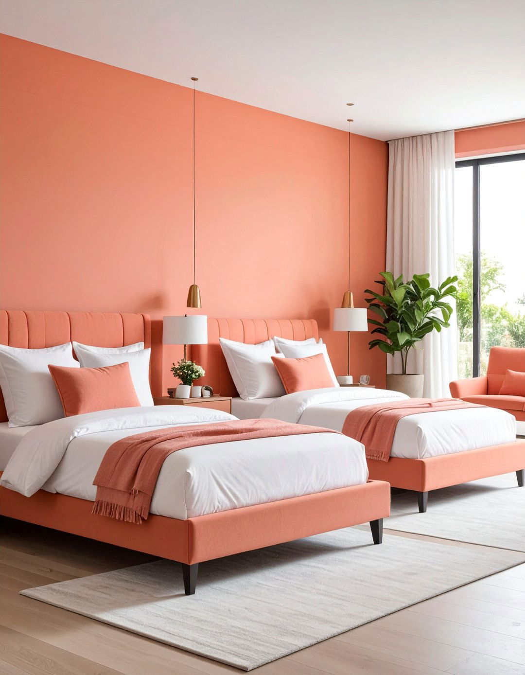 Coral Guest Bedroom with Twin Beds and Welcoming Touches - 25 Coral Bedroom Ideas