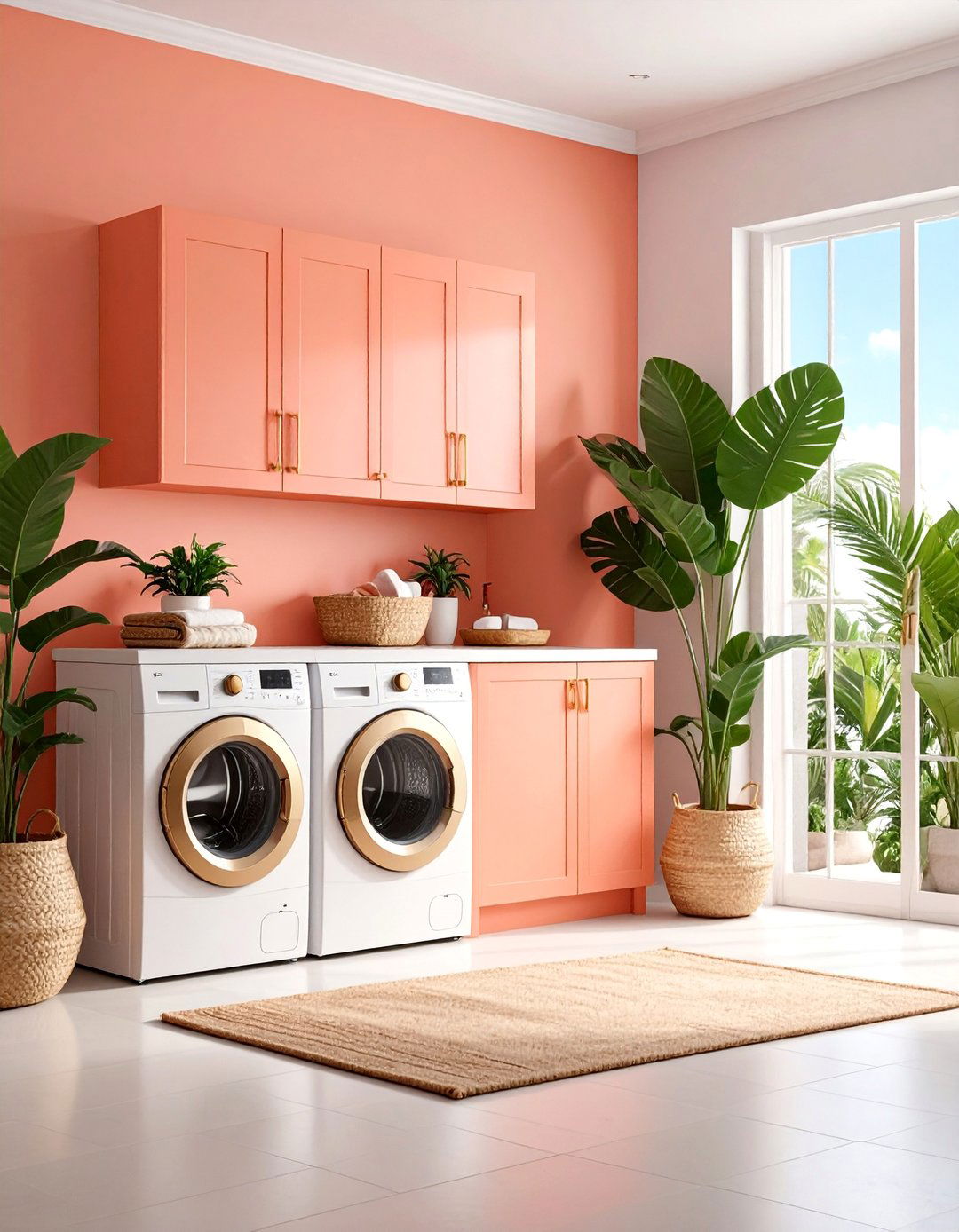 Coral Laundry Room with White Trim - 25 Laundry Room Paint Ideas