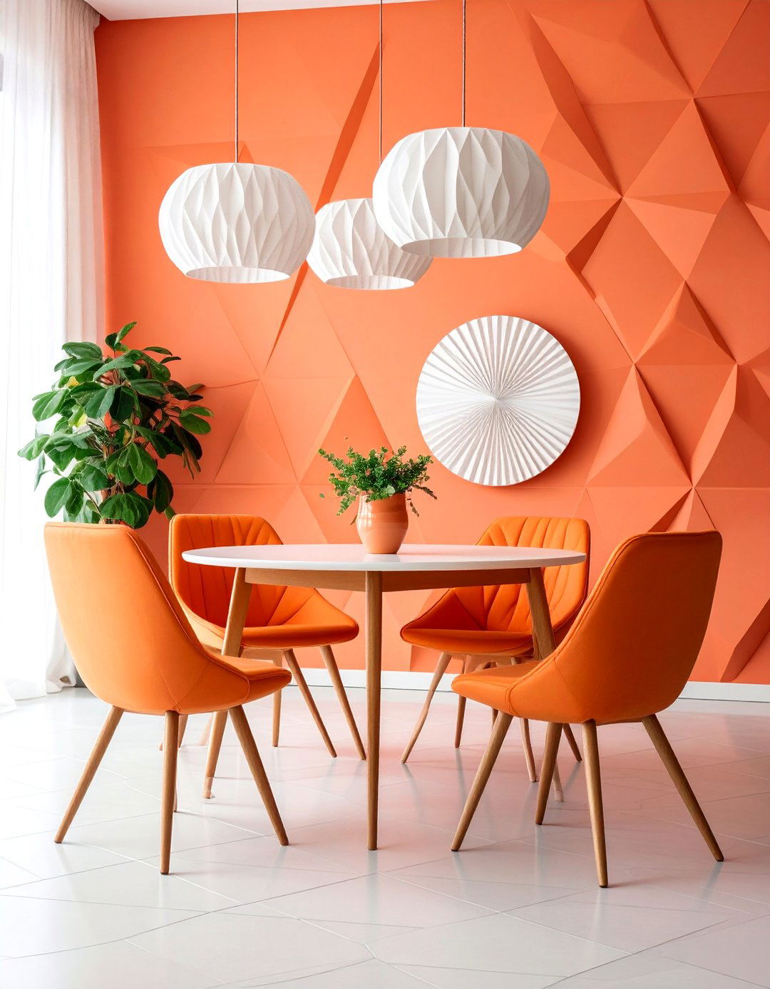 Coral Orange Geometric Wall with Mid Century Modern Patterns - 25 Wall Painting Ideas of Any Room
