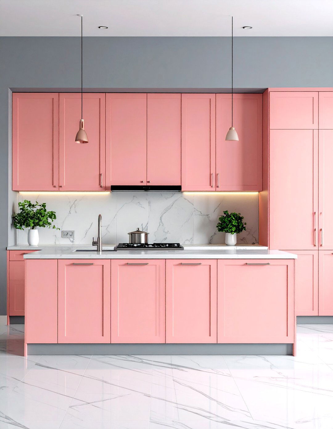 Coral Pink and Gray Modern Kitchen - 25 Kitchen Color Ideas