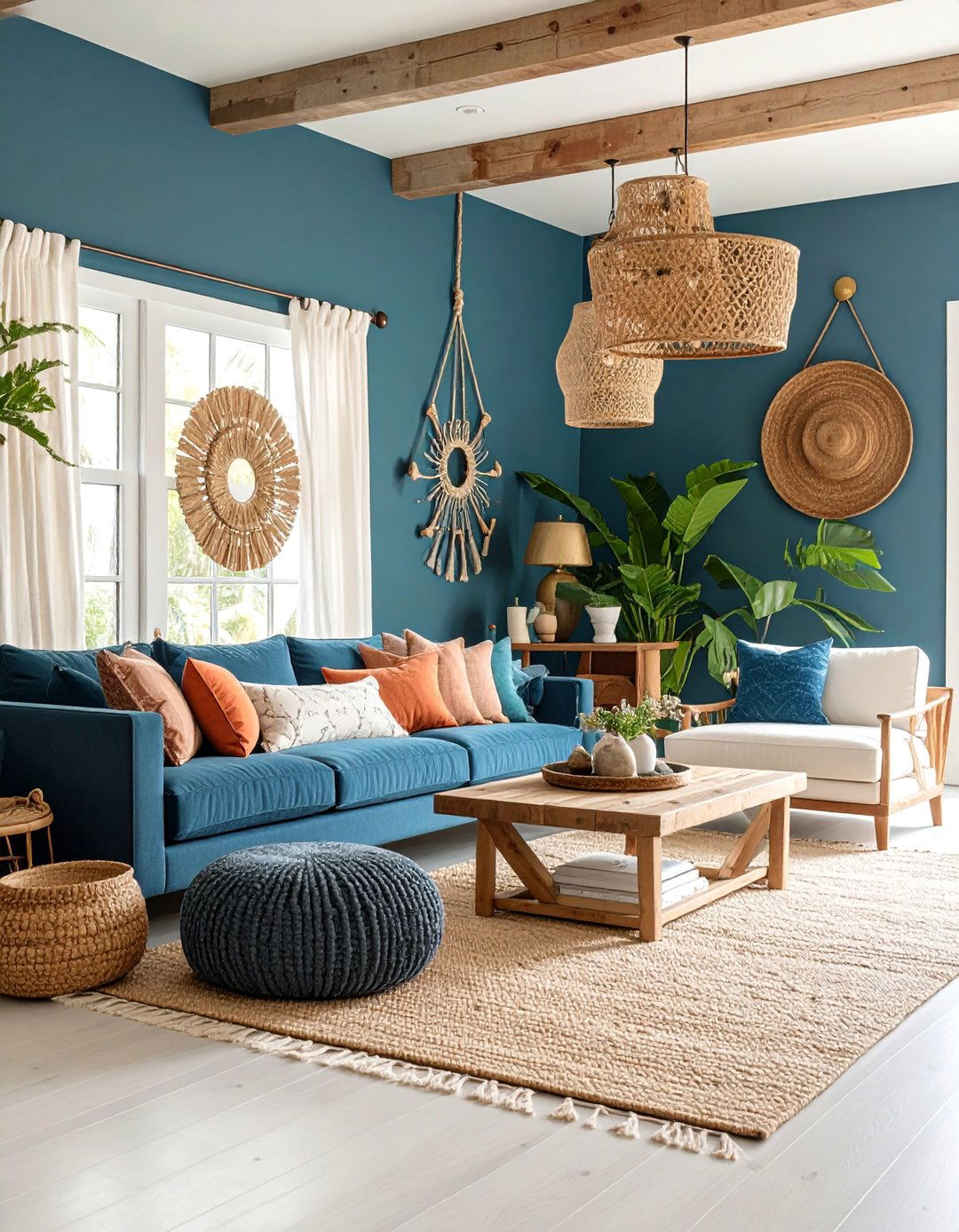 Coral Pink and Navy Blue Living Room with Coastal Sophistication - 25 Two Colour Combination for Living Room