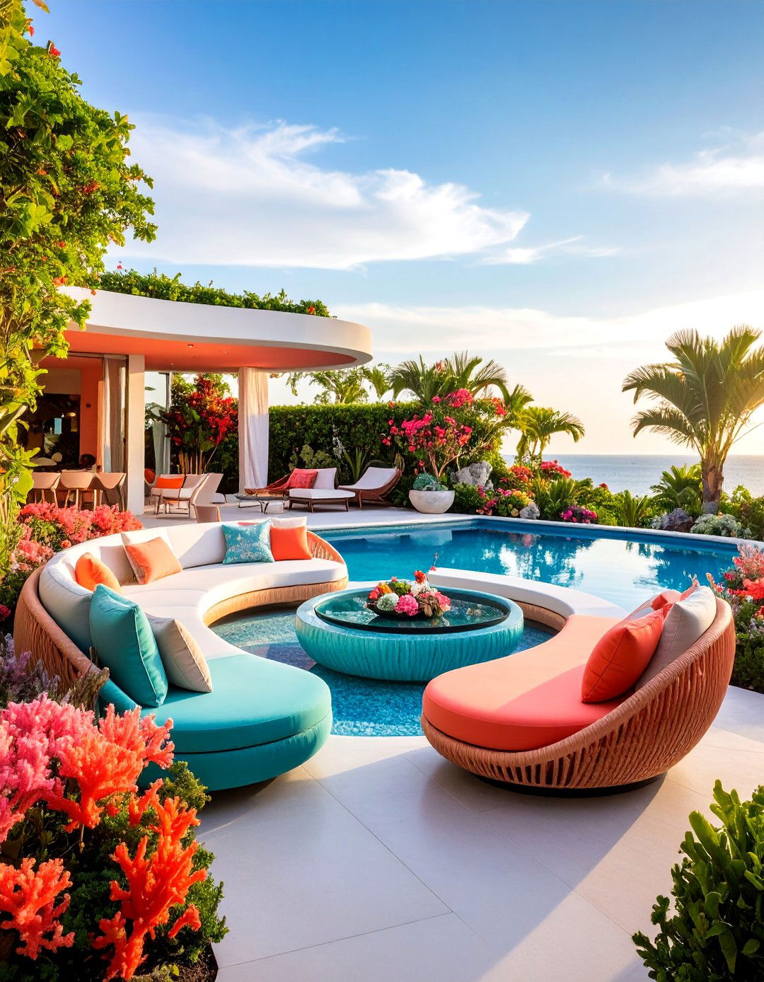 Coral Reef Inspired Patio with Aquatic Color Schemes - 25 Tropical Patio Ideas