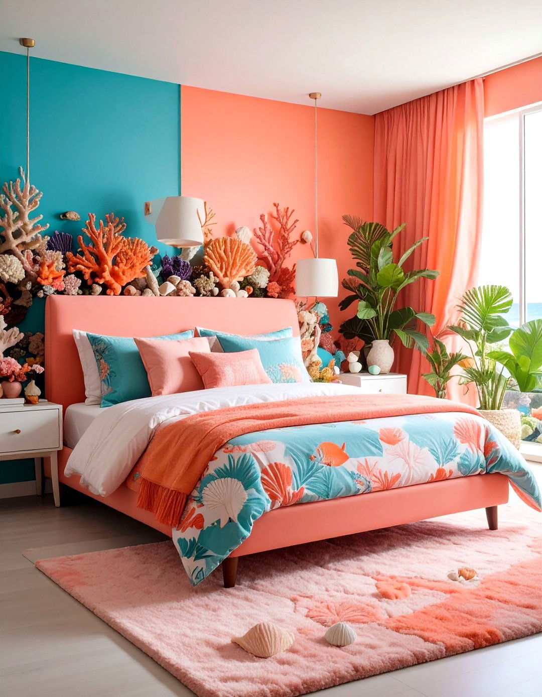 Coral Reef Paradise Bedroom with Vibrant Sea Life - 25 Ocean-themed Bedroom Ideas
