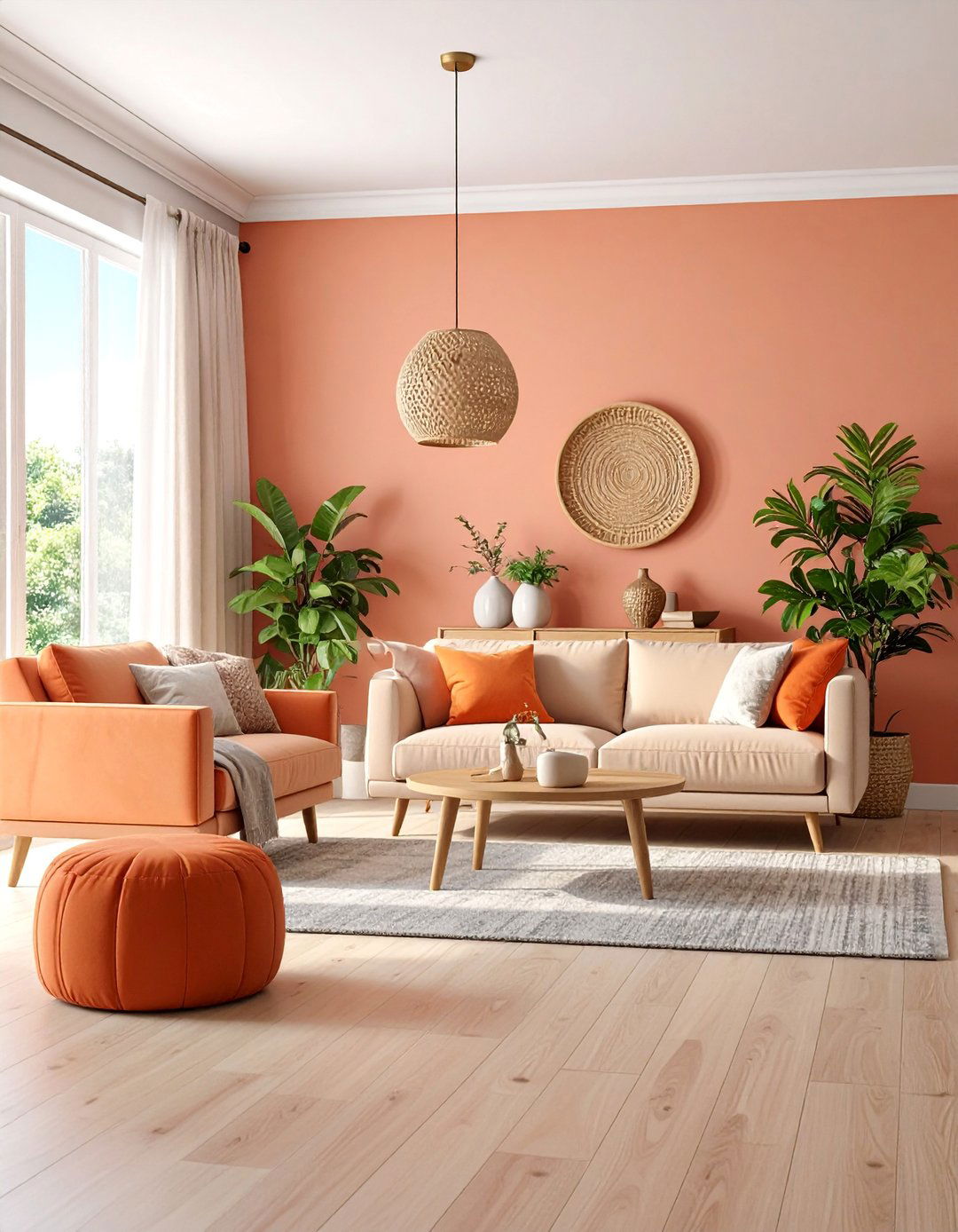 Coral Sunset with Natural Textures - 25 Living Room Paint Colors