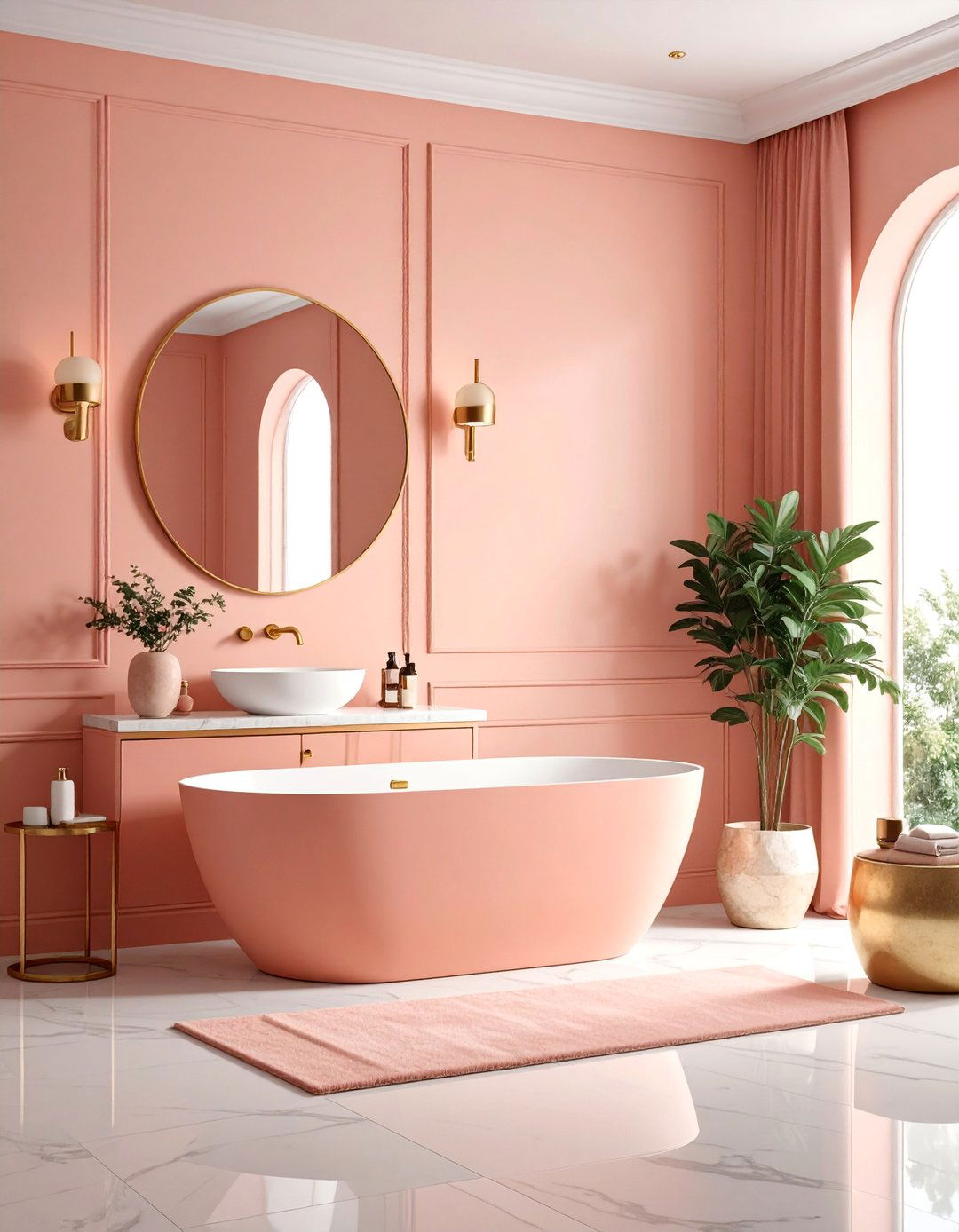 Coral and Gold Glamorous Bathroom - 25 Red Bathroom Ideas