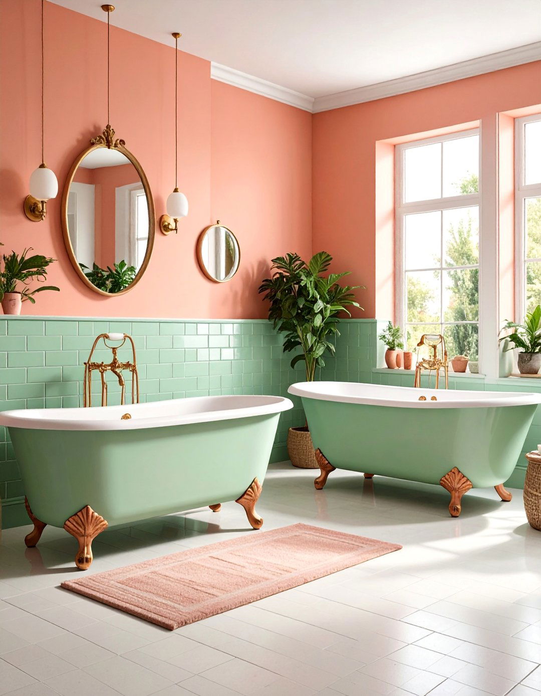 Coral and Mint Green Vintage Inspired Bathroom - 25 Colorful Bathroom Ideas