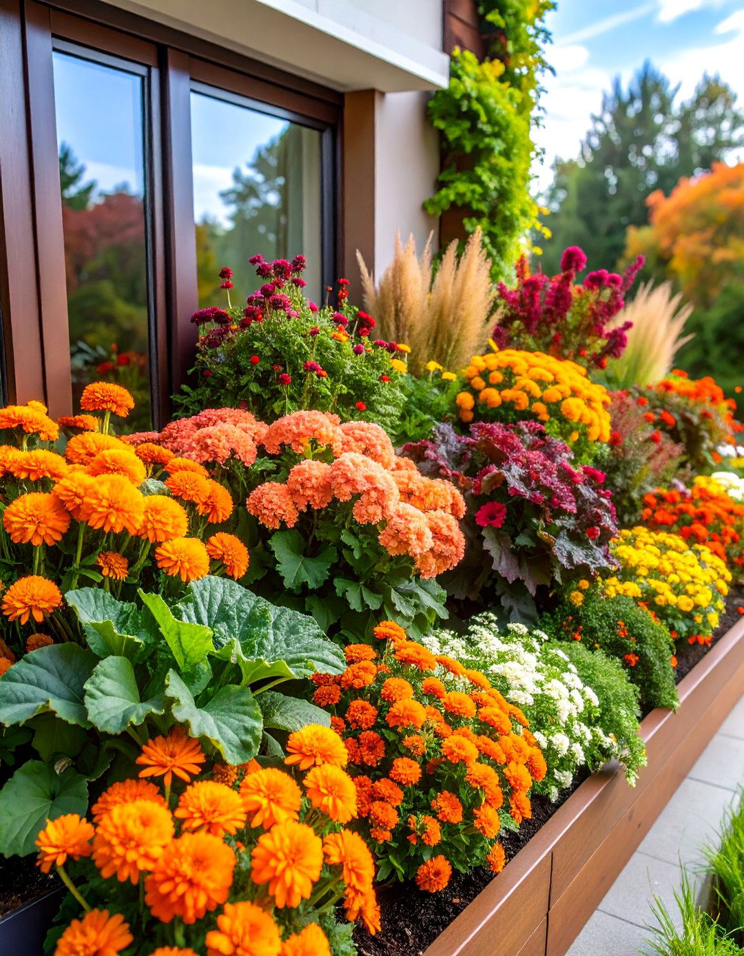 Coral and Orange Flowering Kale Display - 25 Fall Window Box Ideas