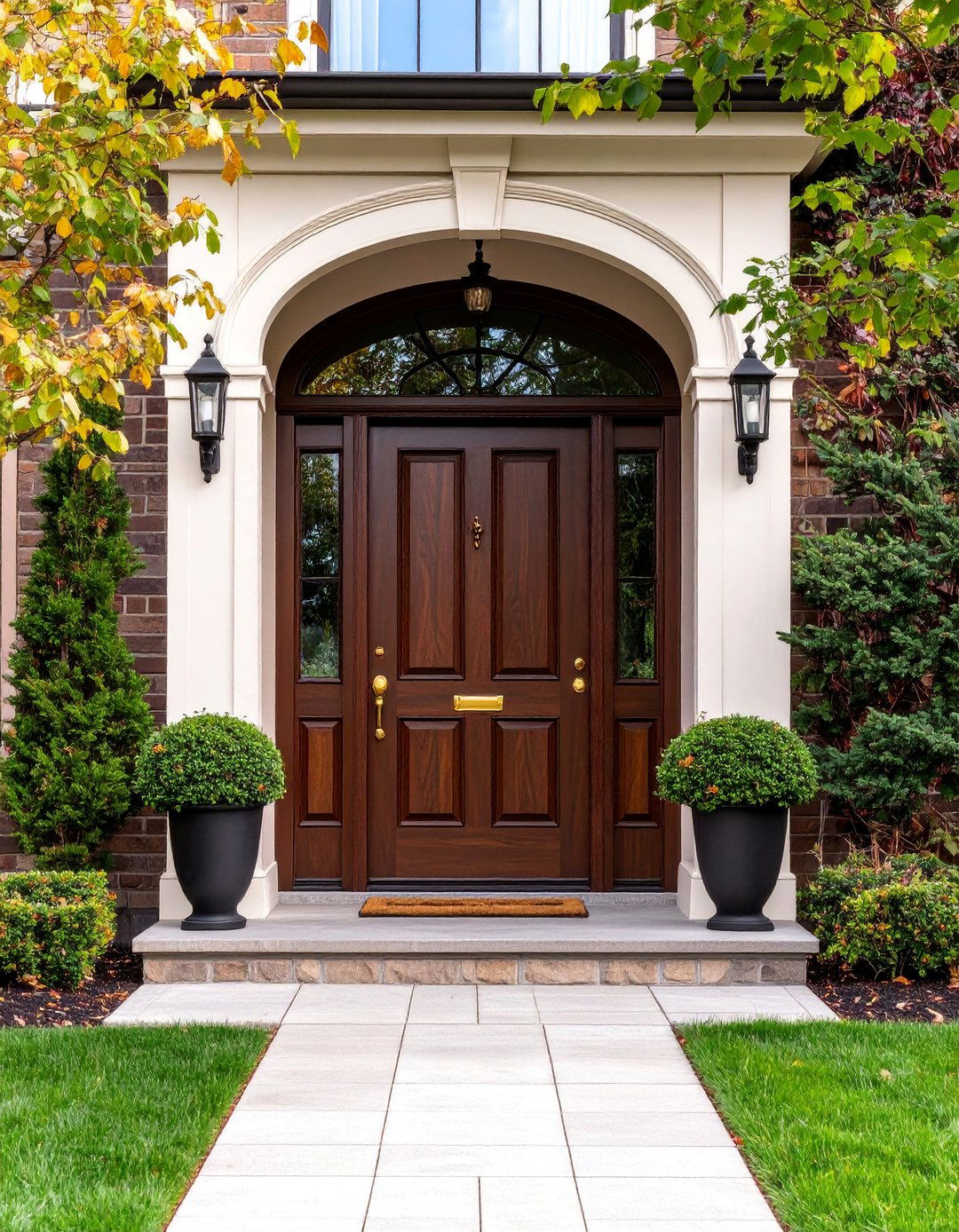 Cordovan Brown Door with Equestrian Estate Elements - 25 Brown House Front Door Colors