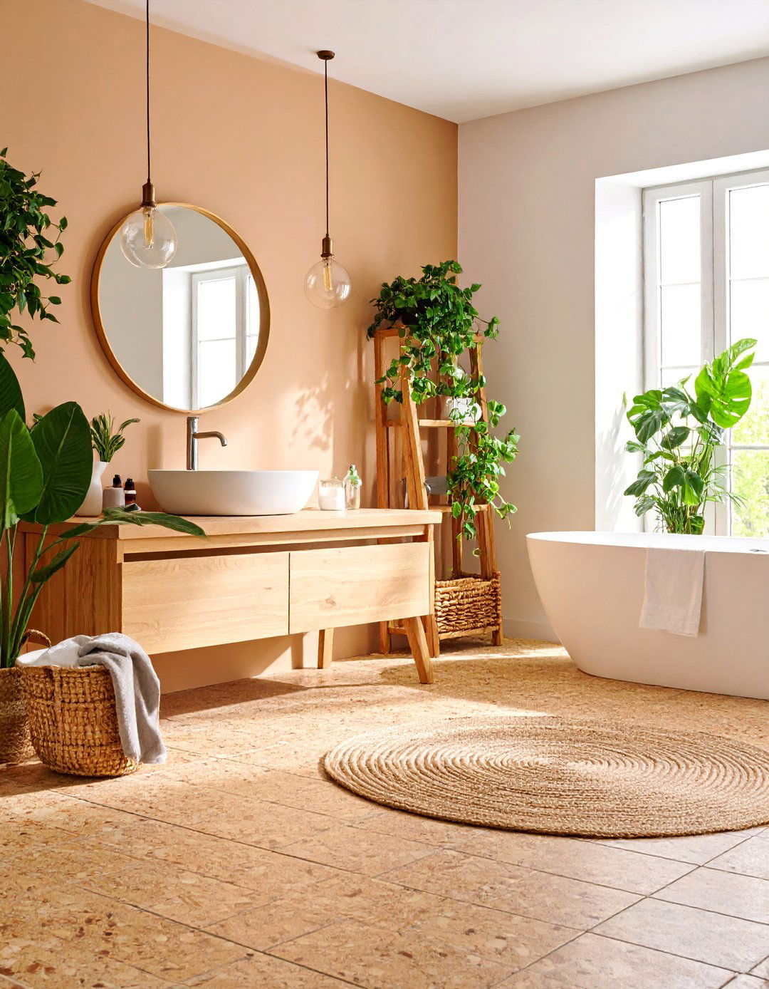 Cork Flooring with Minimalist Fixtures - 25 Mid-century Modern Bathroom Ideas
