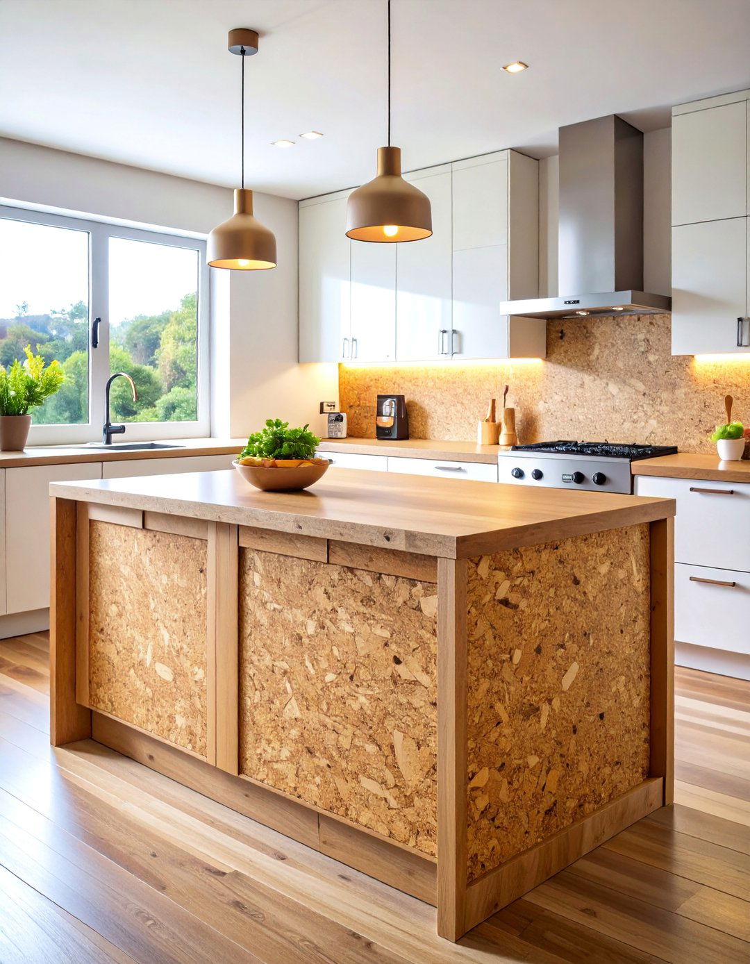 Cork Panel Kitchen Island with Sustainable Natural Texture - 25 Kitchen Island Back Panel Ideas